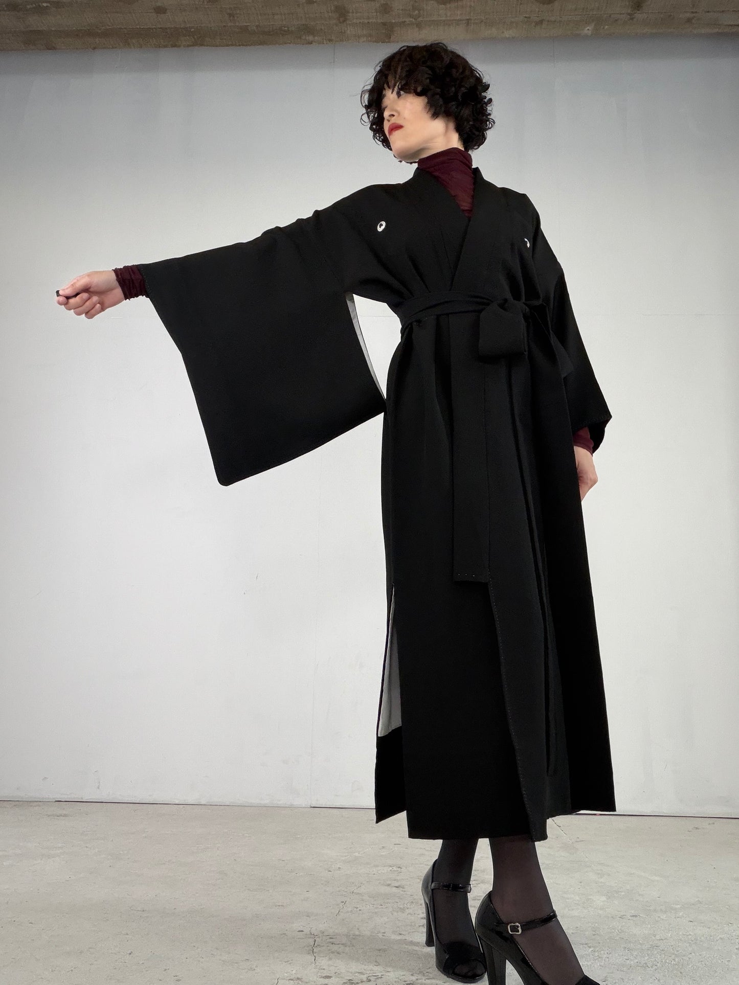 Kimono Dress Gown with String Belt – Upcycled from Vintage Women’s Japanese Kimono “agarifuji”, DRE035