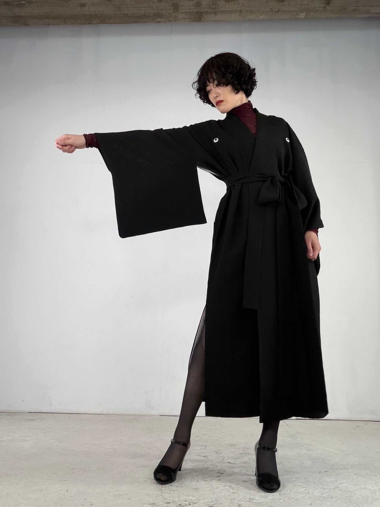 Kimono Dress Gown with String Belt – Upcycled from Vintage Women’s Japanese Kimono “agarifuji”, DRE035