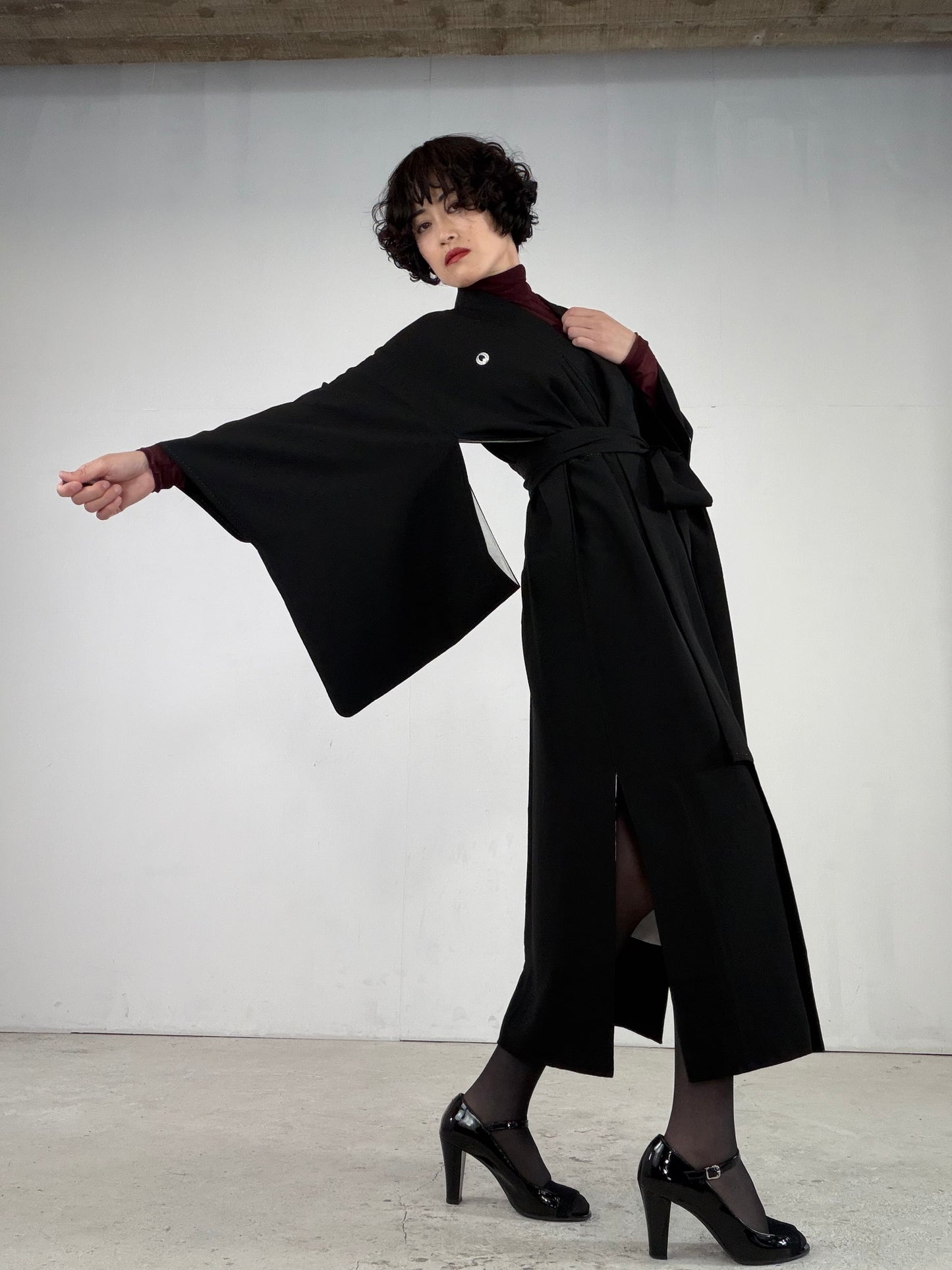 Kimono Dress Gown with String Belt – Upcycled from Vintage Women’s Japanese Kimono “agarifuji”, DRE035