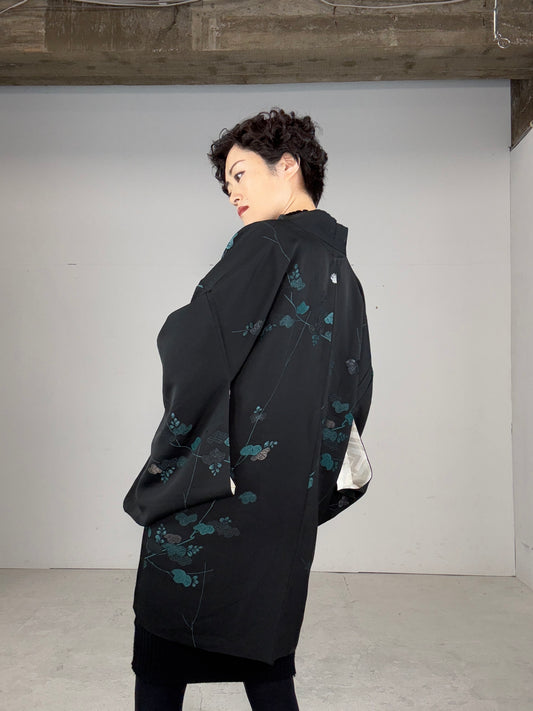 VINTAGE BLACK HAORI "unique pattern, matsu, glitter ageha"