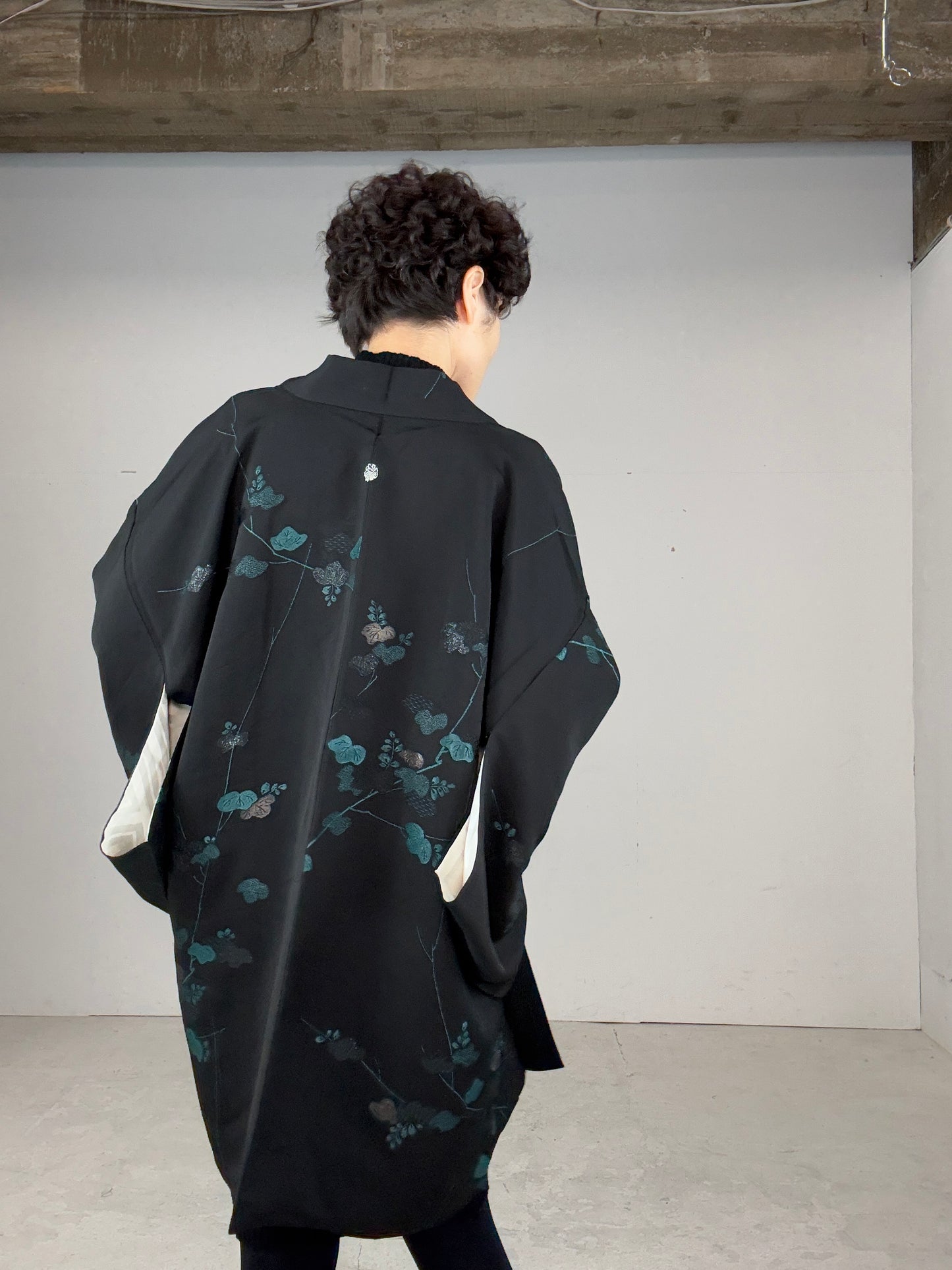 VINTAGE BLACK HAORI "unique pattern, matsu, glitter ageha"