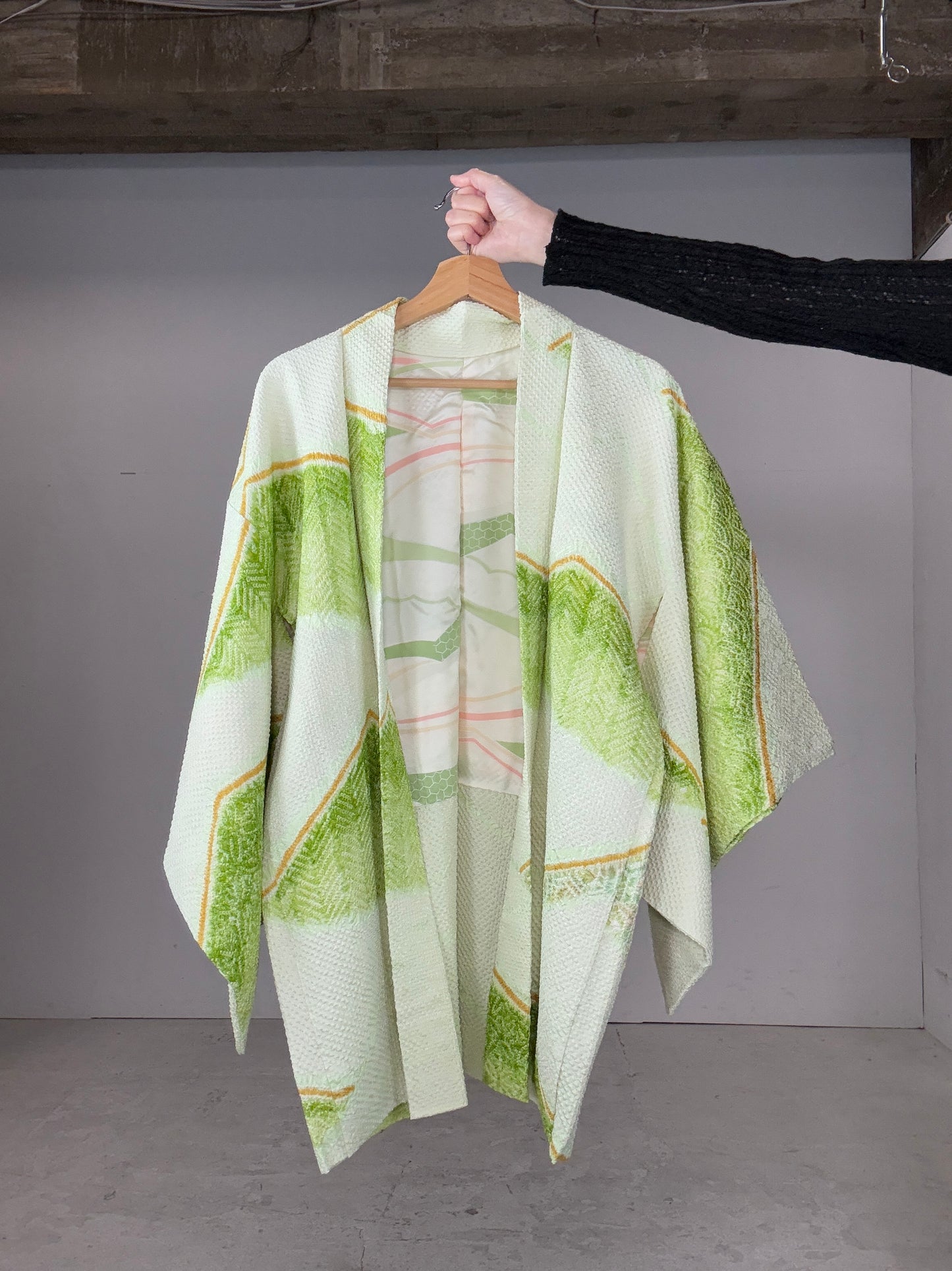 VINTAGE SHIBORI HAORI "white, green"