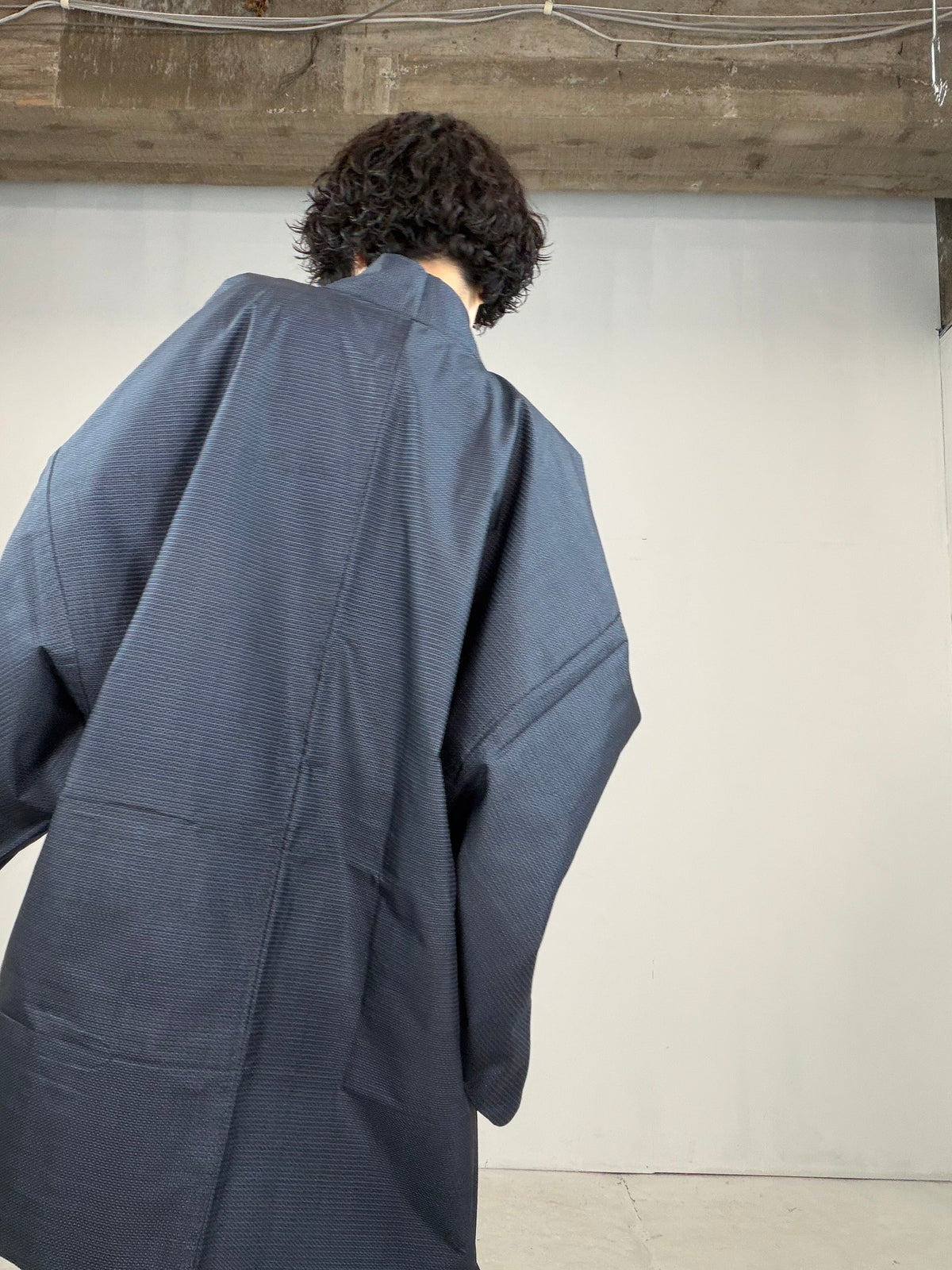 VINTAGE KAWAII HAORI oversized  "oshima, blue, matu , 058"