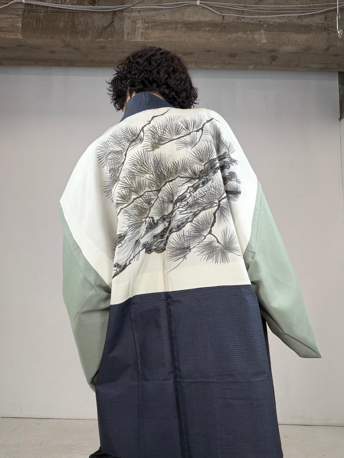 VINTAGE KAWAII HAORI oversized  "oshima, blue, matu , 058"