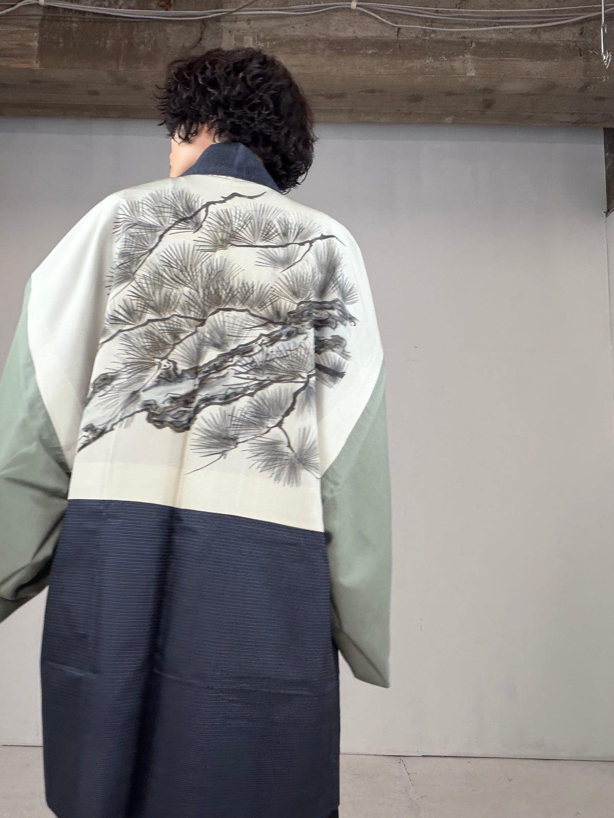 VINTAGE KAWAII HAORI oversized  "oshima, blue, matu , 058"