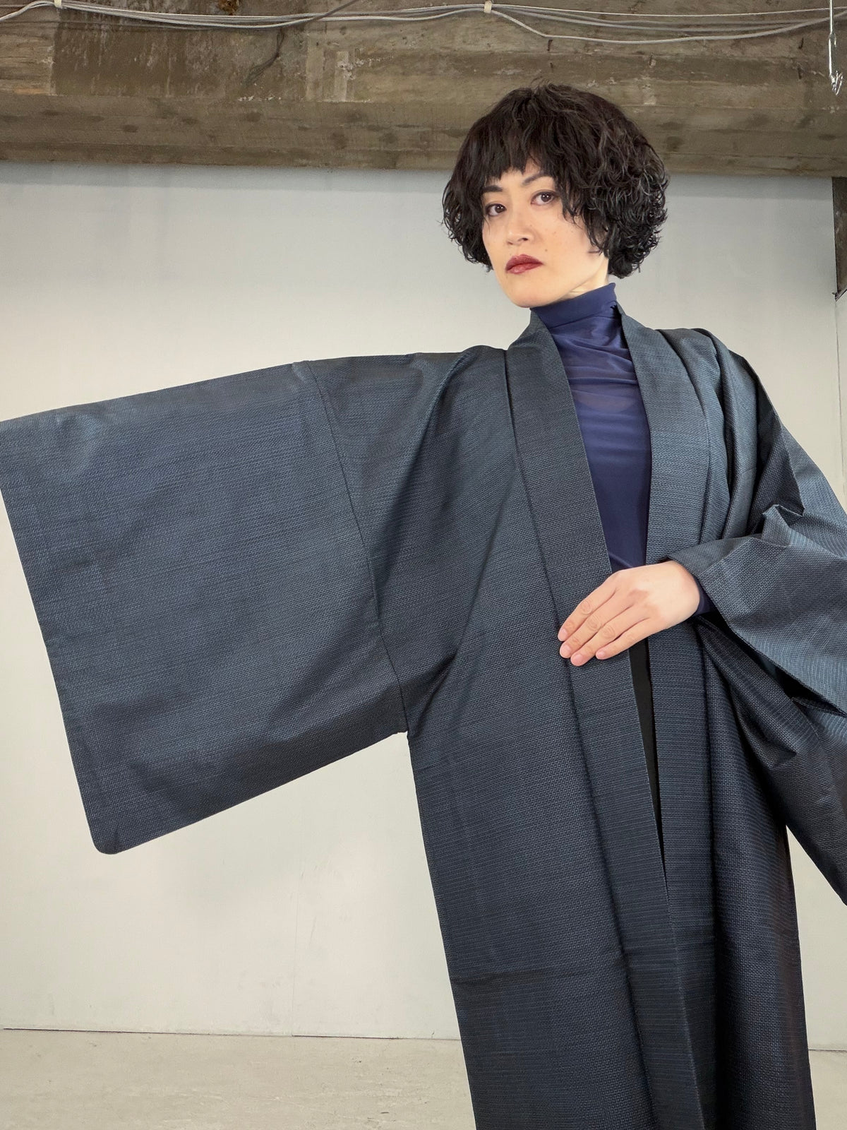 VINTAGE KAWAII HAORI oversized  "oshima, blue, fuji ,cyaya , tabi , 044"