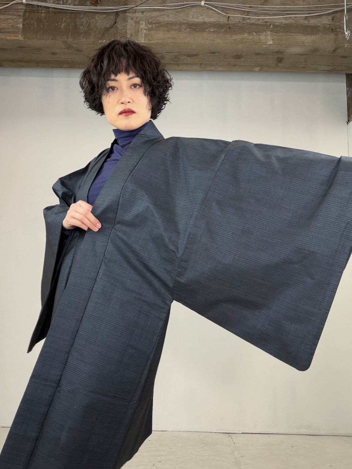 VINTAGE KAWAII HAORI oversized  "oshima, blue, fuji ,cyaya , tabi , 044"