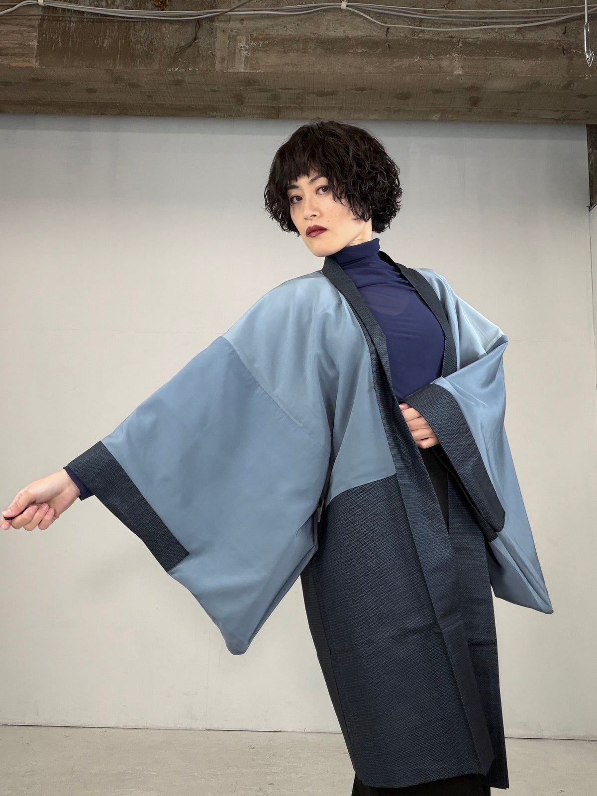 VINTAGE KAWAII HAORI oversized  "oshima, blue, fuji ,cyaya , tabi , 044"