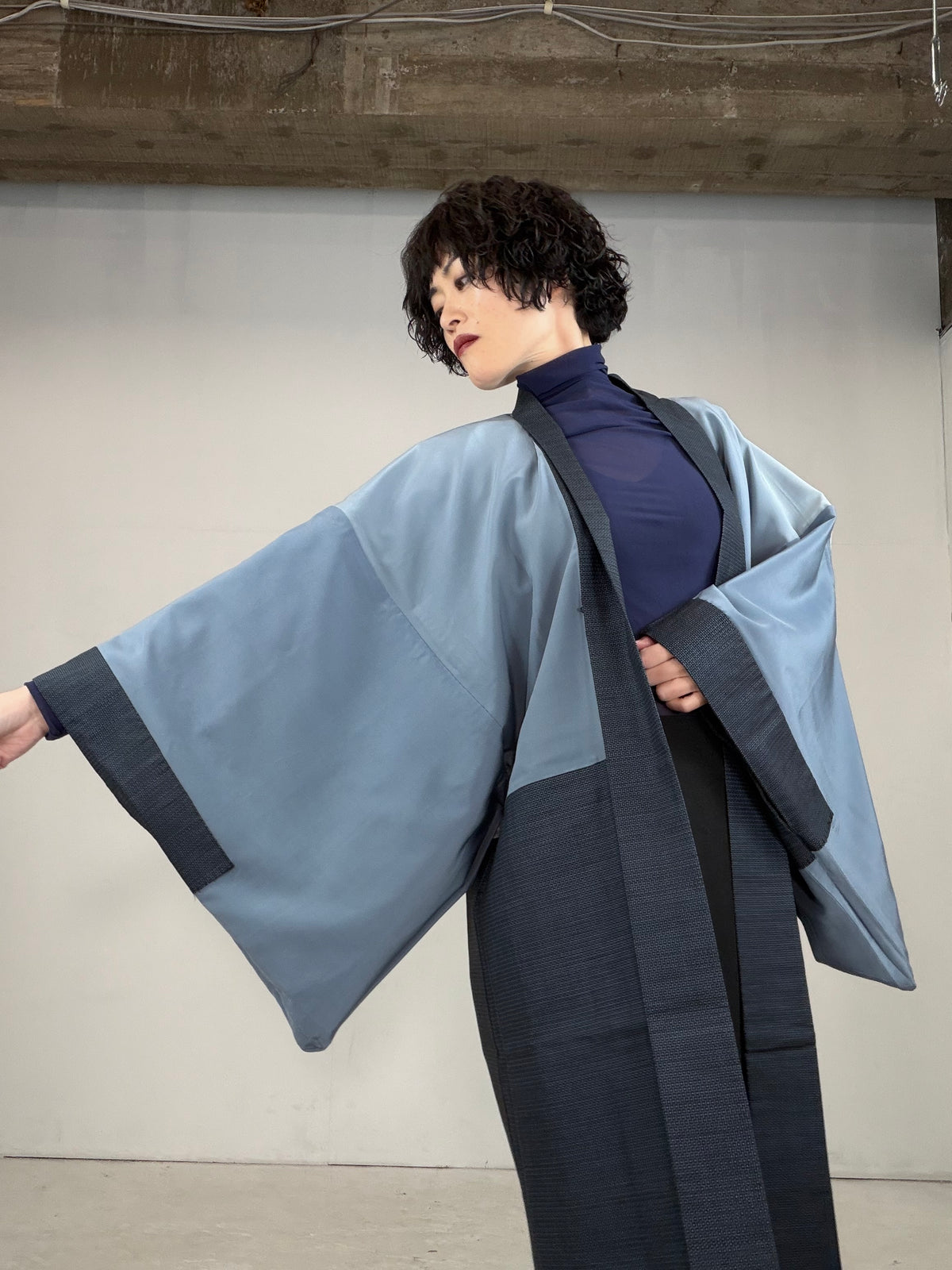 VINTAGE KAWAII HAORI oversized  "oshima, blue, fuji ,cyaya , tabi , 044"