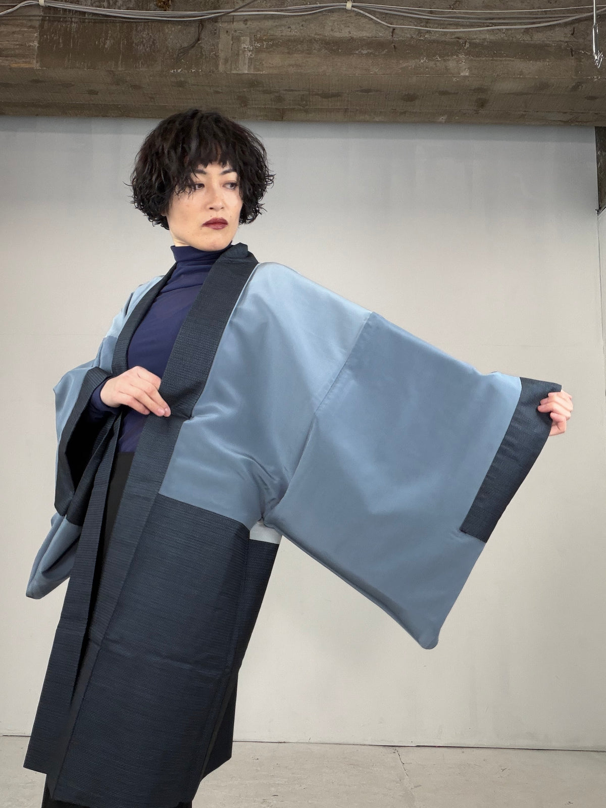 VINTAGE KAWAII HAORI oversized  "oshima, blue, fuji ,cyaya , tabi , 044"