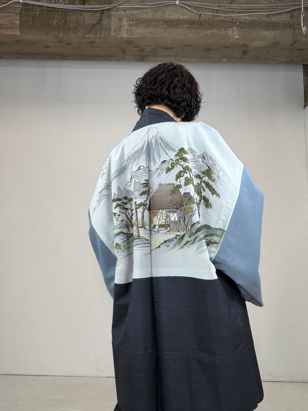 VINTAGE KAWAII HAORI oversized  "oshima, blue, fuji ,cyaya , tabi , 044"