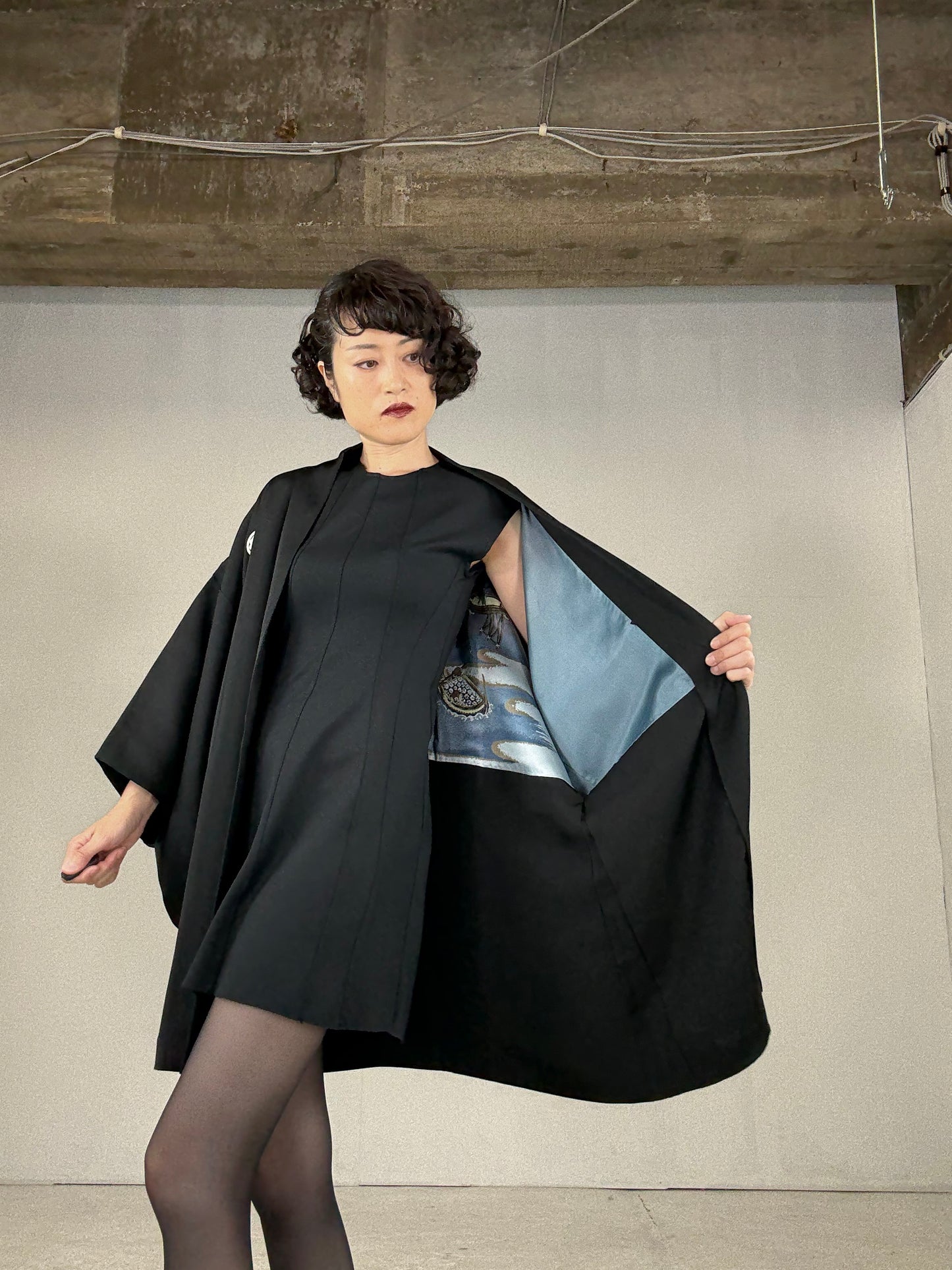 VINTAGE KUROMONTSUKI HAORI "fukagawa" *damage