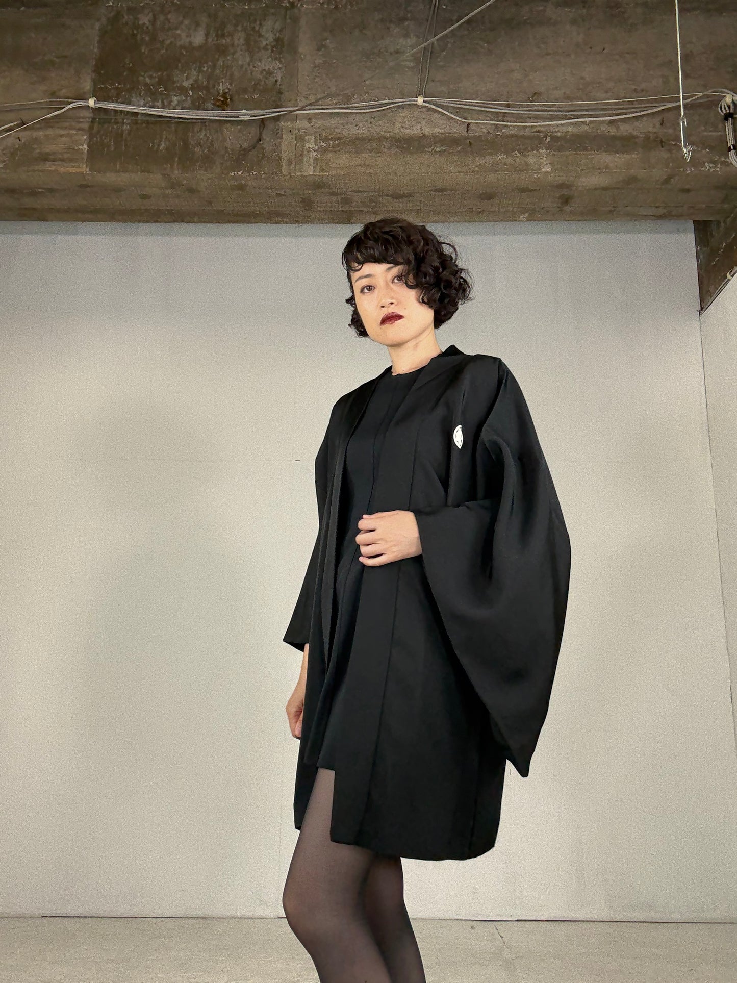 VINTAGE KUROMONTSUKI HAORI "fukagawa" *damage