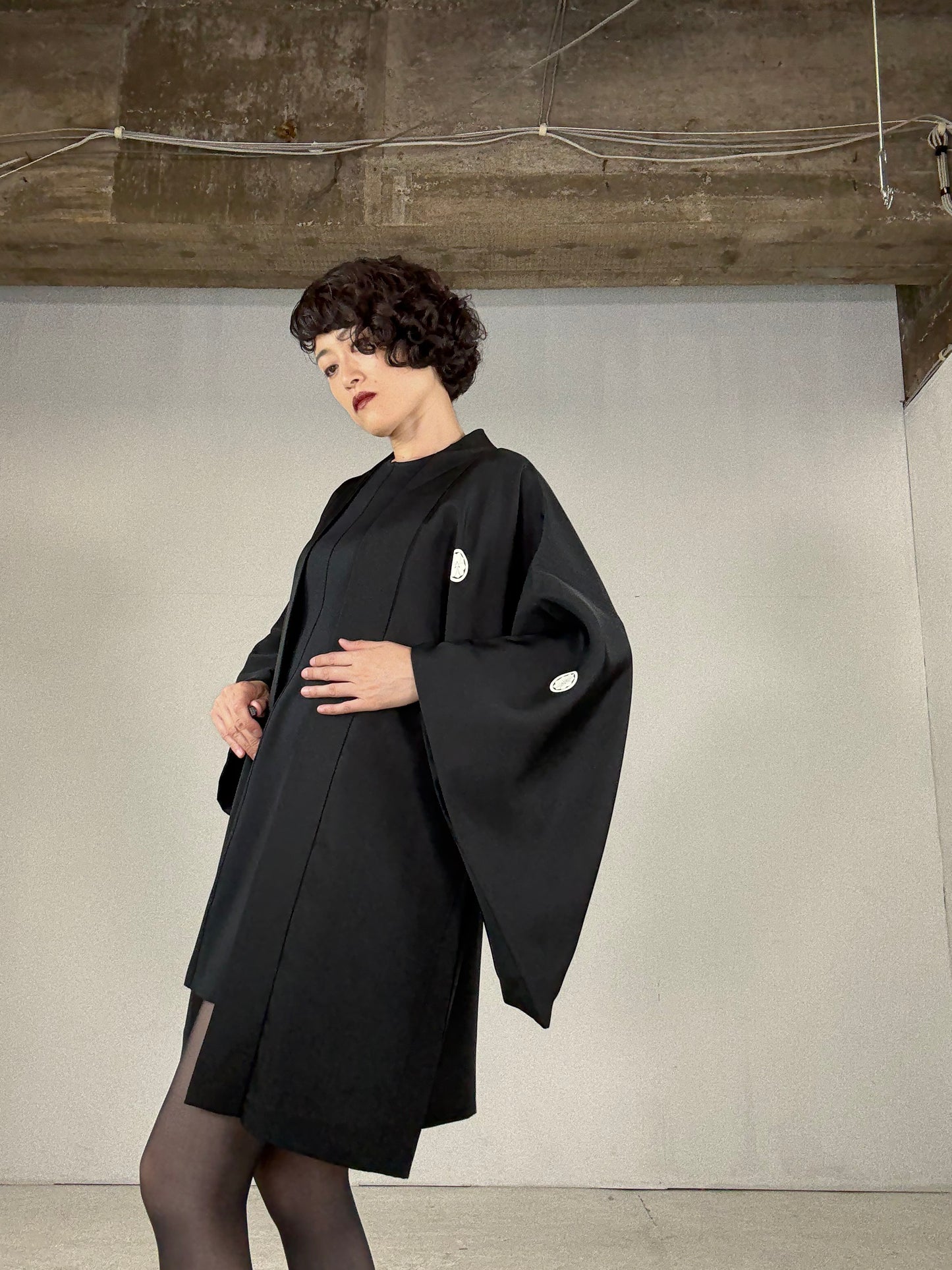 VINTAGE KUROMONTSUKI HAORI "fukagawa" *damage