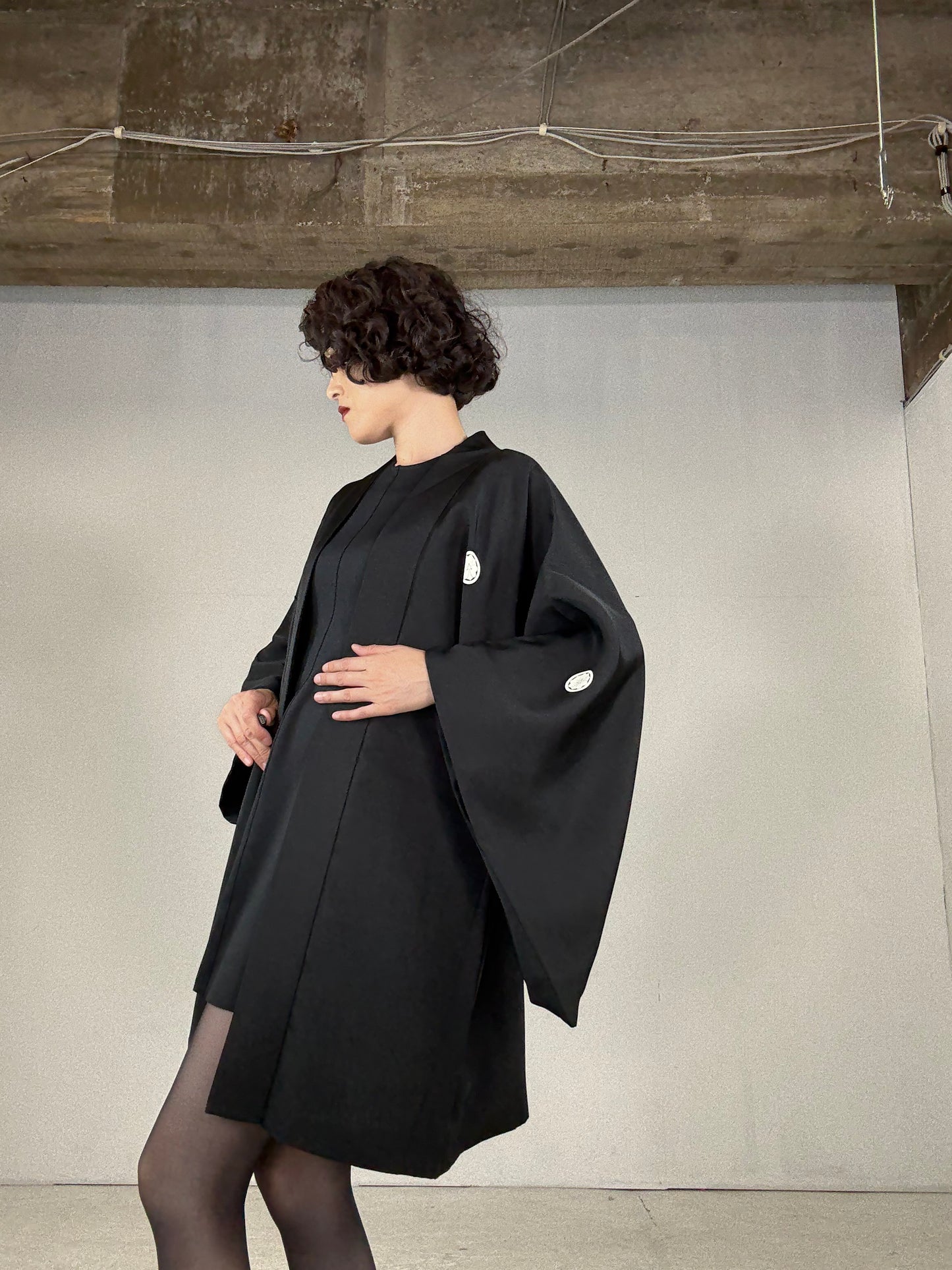 VINTAGE KUROMONTSUKI HAORI "fukagawa" *damage