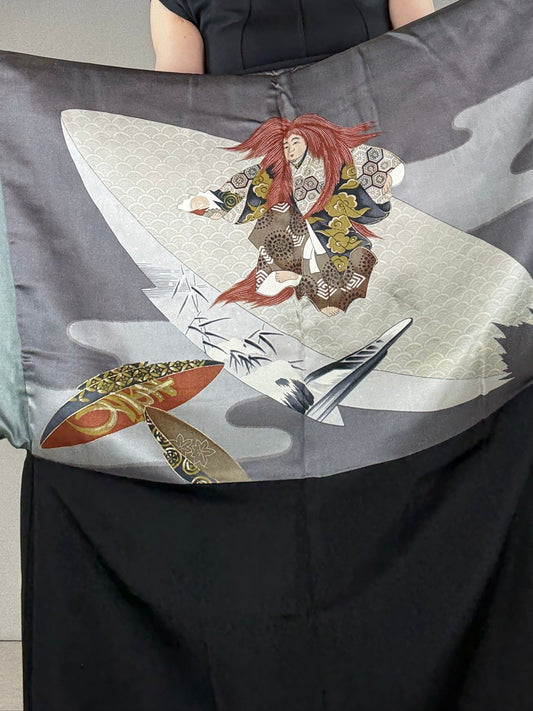 VINTAGE KUROMONTSUKI HAORI "akagashira" *damage