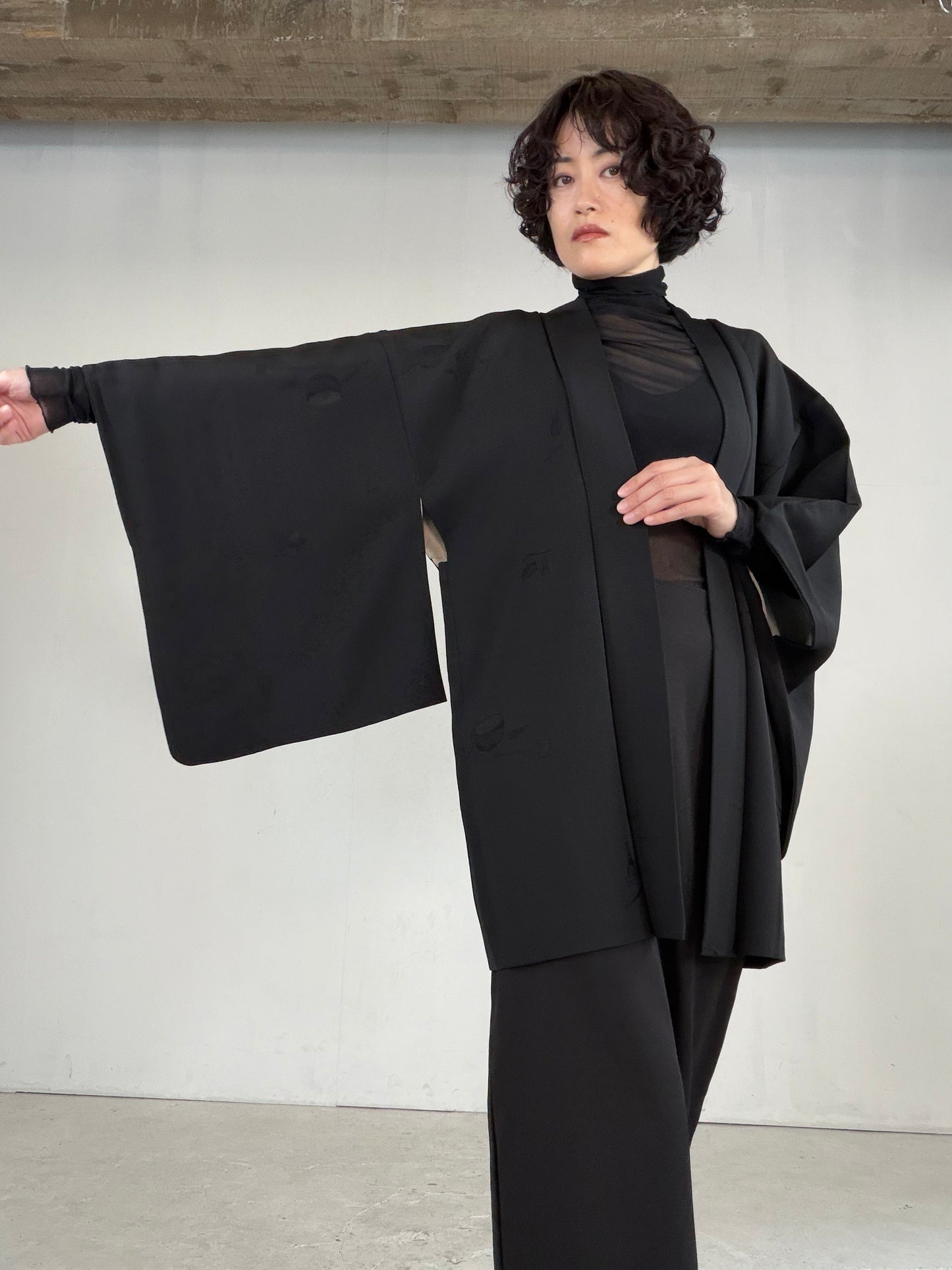 VINTAGE BLACK HAORI  "tea-ceremony, gosan-no-kiri, BLK182"