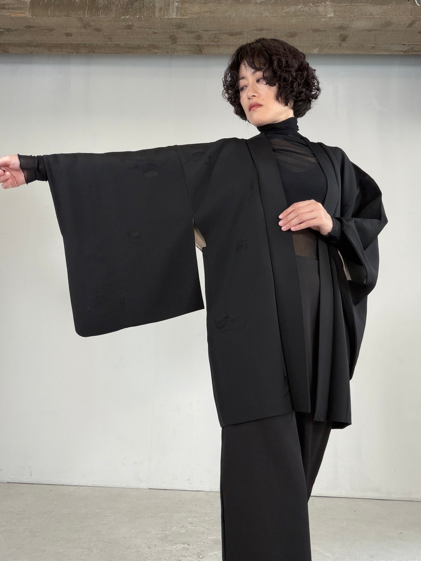 VINTAGE BLACK HAORI  "tea-ceremony, gosan-no-kiri, BLK182"