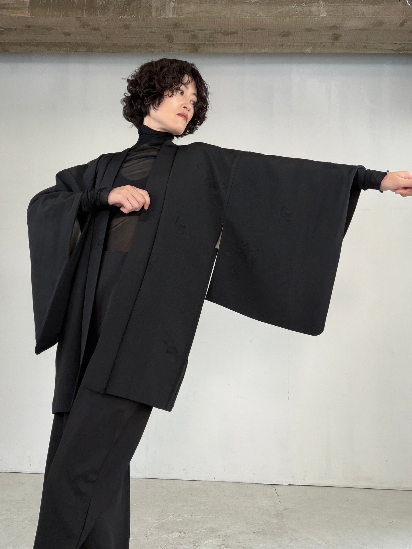 VINTAGE BLACK HAORI  "tea-ceremony, gosan-no-kiri, BLK182"
