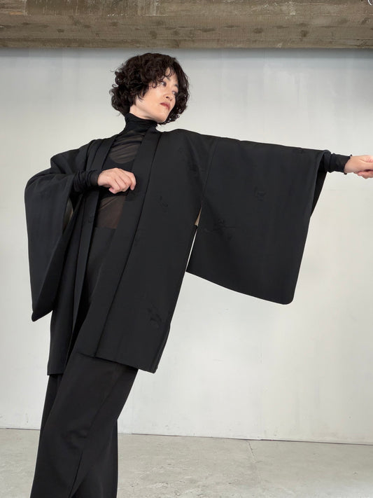 VINTAGE BLACK HAORI  "tea-ceremony, gosan-no-kiri, BLK182"