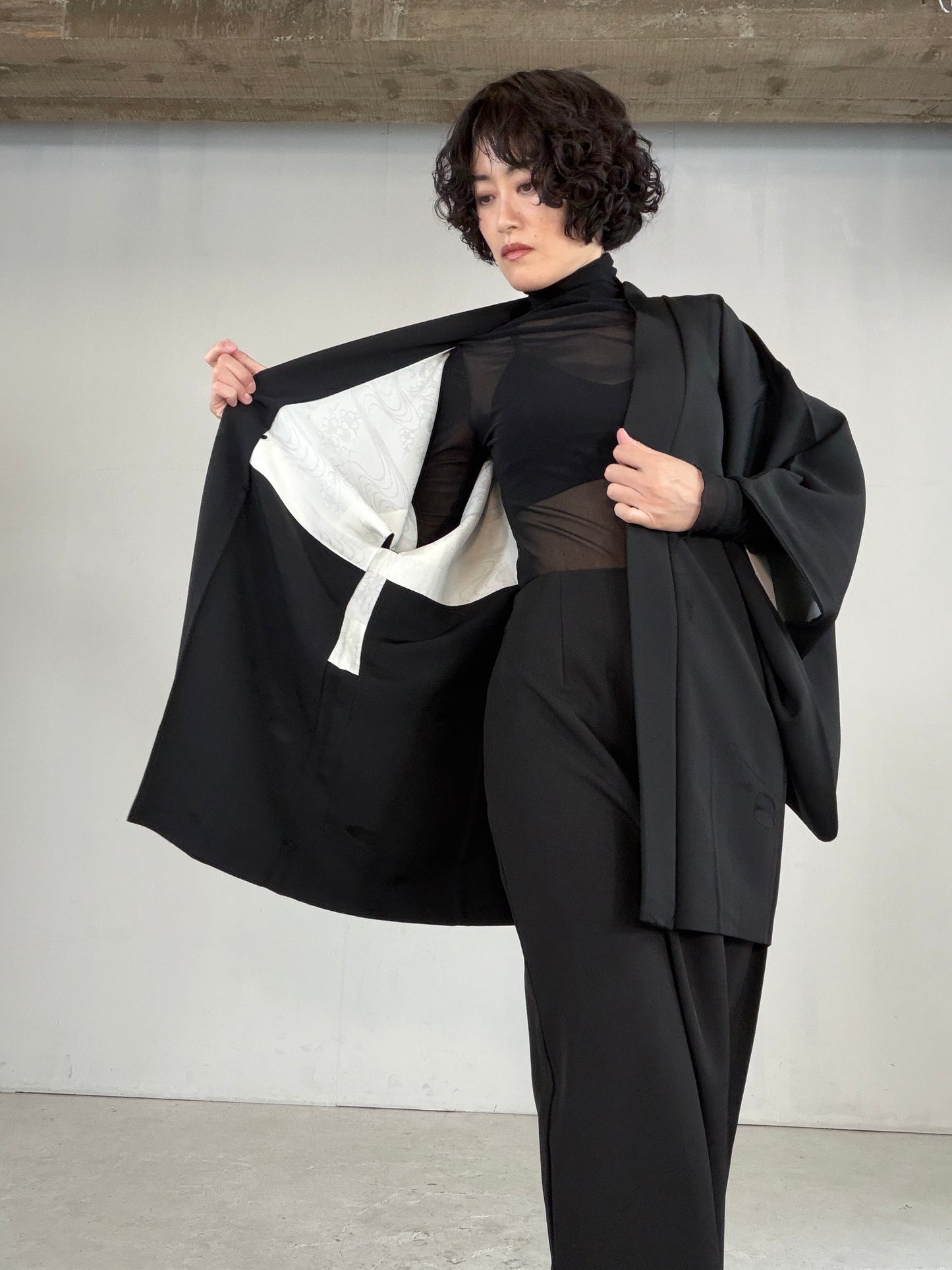 VINTAGE BLACK HAORI  "tea-ceremony, gosan-no-kiri, BLK182"