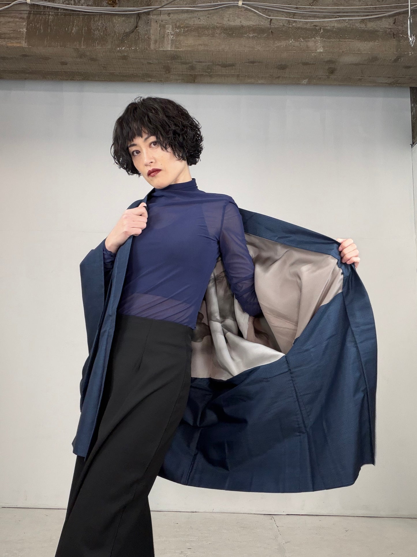 VINTAGE KAWAII HAORI oversized  "oshima, blue, fuji,  dragon 013"