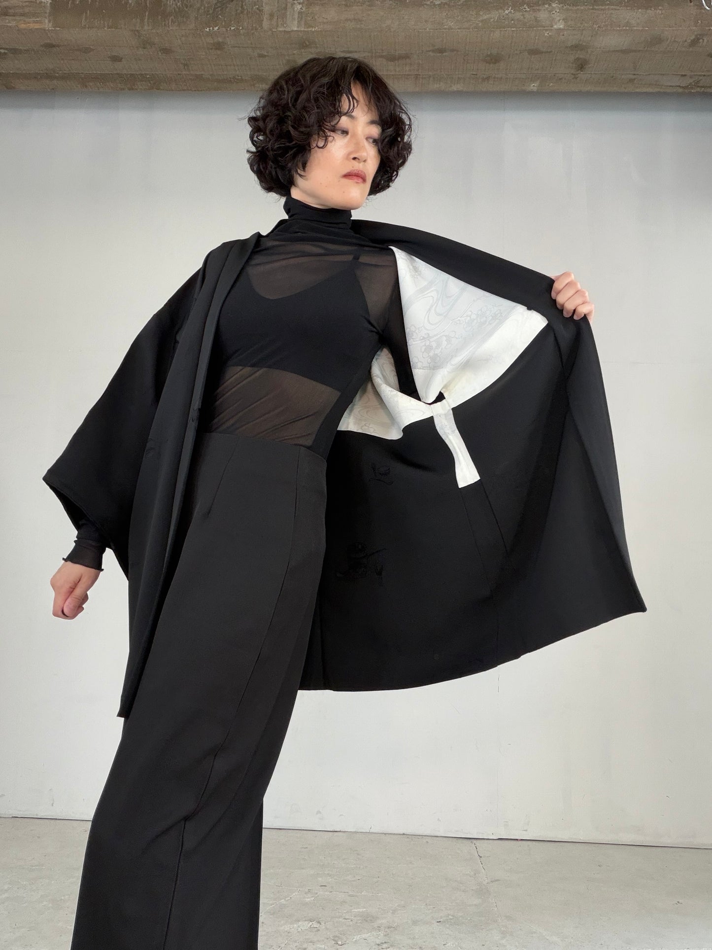 VINTAGE BLACK HAORI  "tea-ceremony, gosan-no-kiri, BLK182"