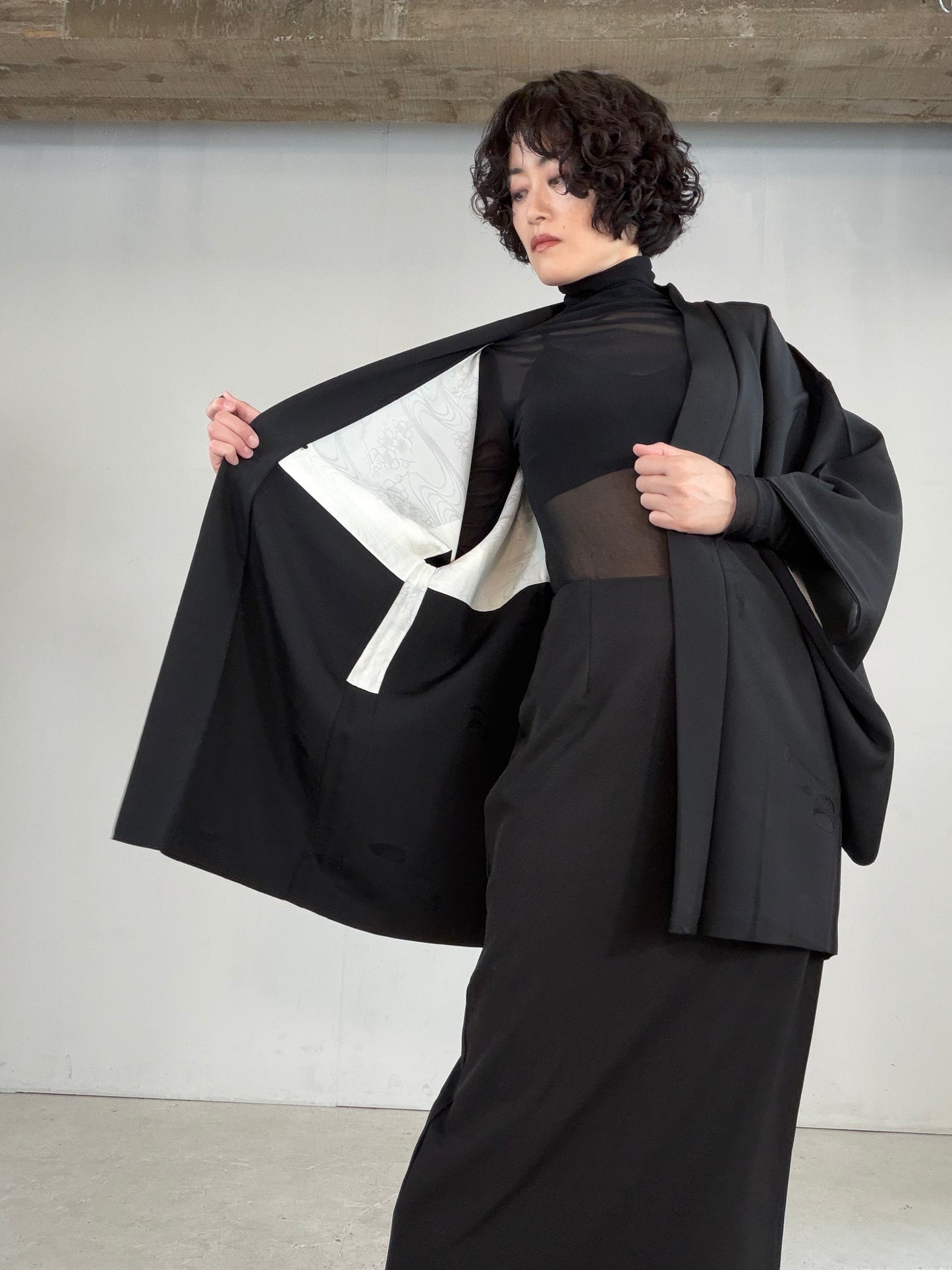 VINTAGE BLACK HAORI  "tea-ceremony, gosan-no-kiri, BLK182"