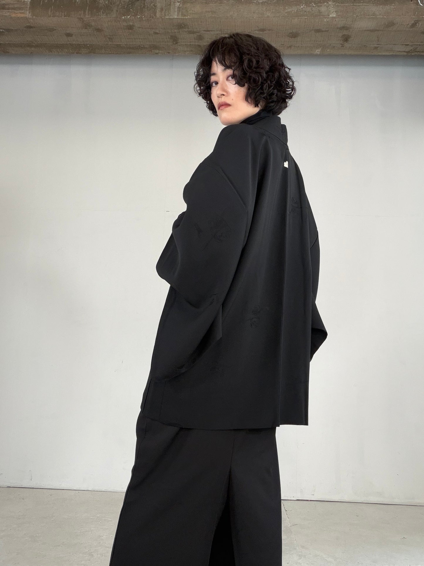 VINTAGE BLACK HAORI  "tea-ceremony, gosan-no-kiri, BLK182"