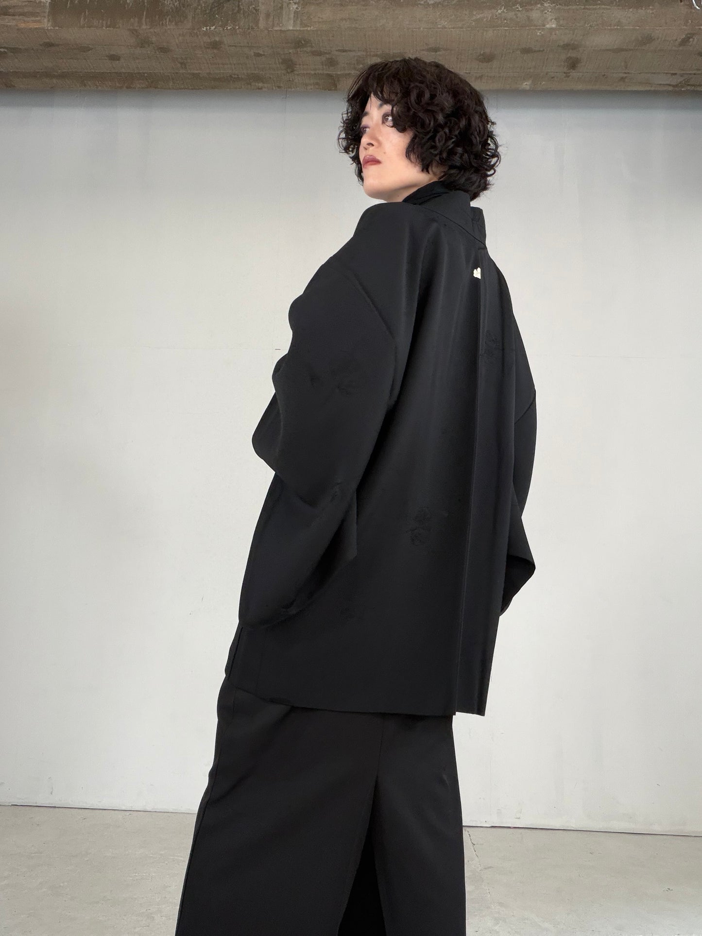 VINTAGE BLACK HAORI  "tea-ceremony, gosan-no-kiri, BLK182"