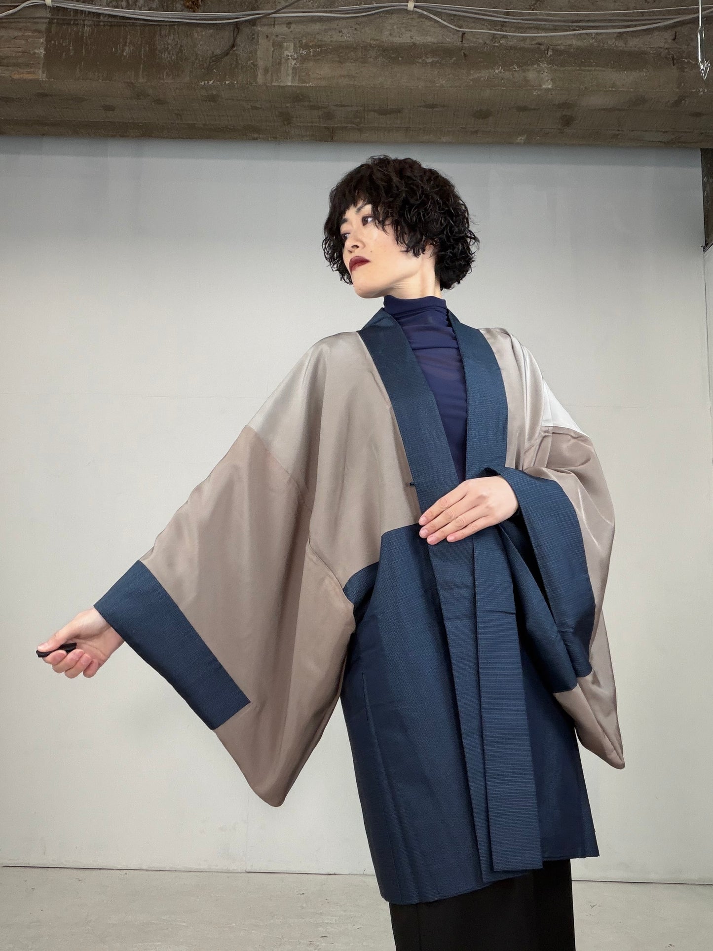 VINTAGE KAWAII HAORI oversized  "oshima, blue, fuji,  dragon 013"