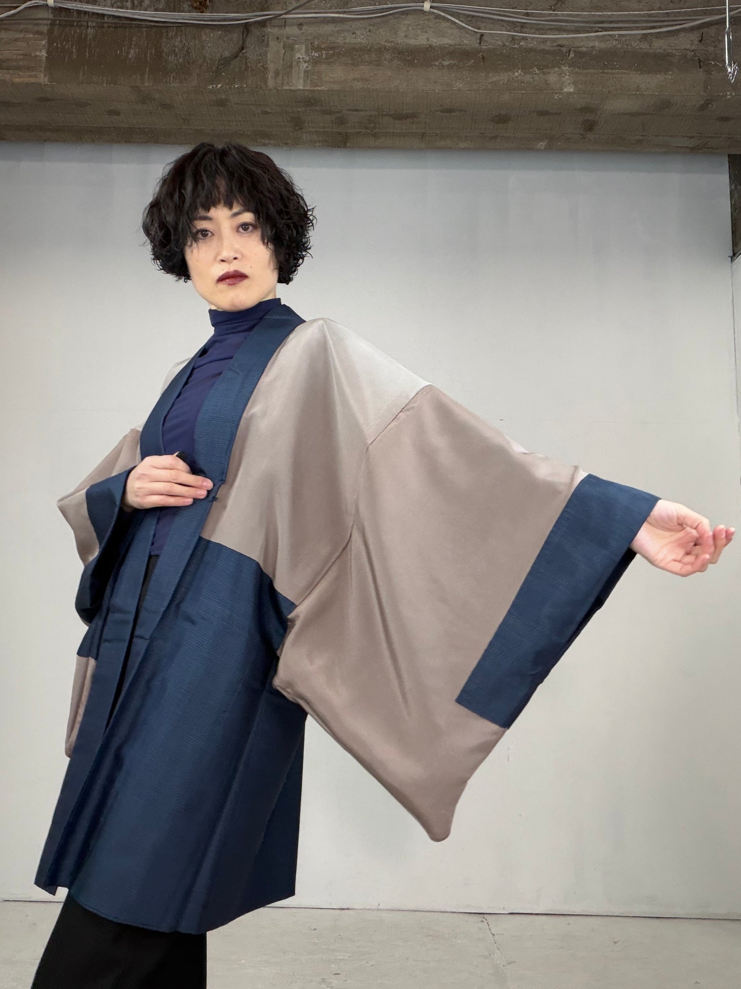 VINTAGE KAWAII HAORI oversized  "oshima, blue, fuji,  dragon 013"