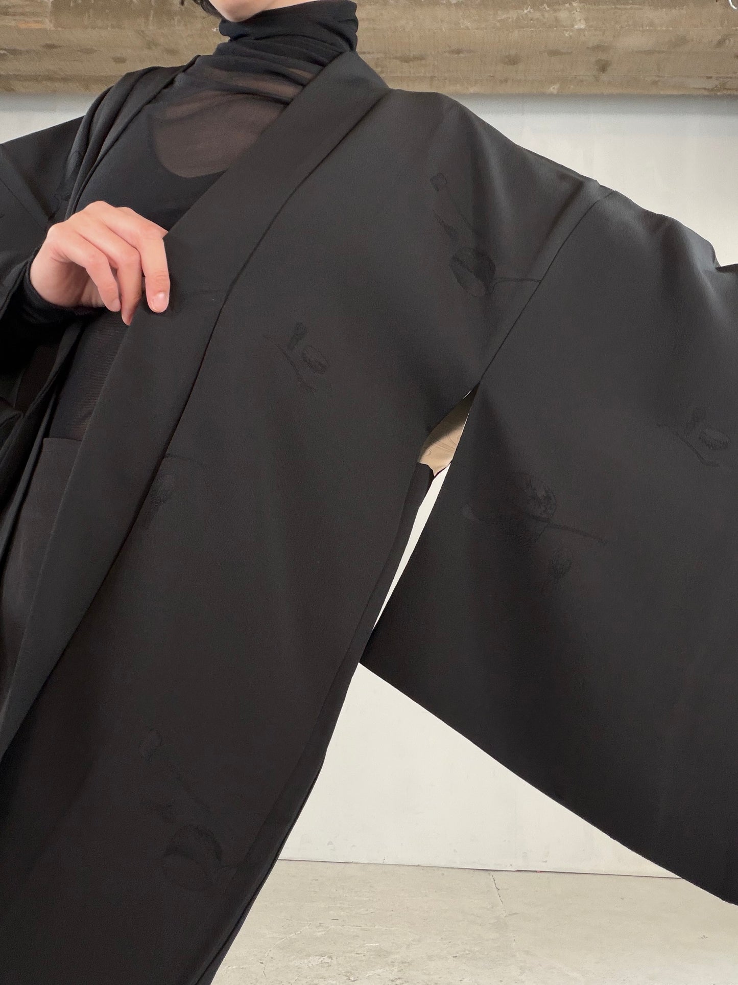 VINTAGE BLACK HAORI  "tea-ceremony, gosan-no-kiri, BLK182"