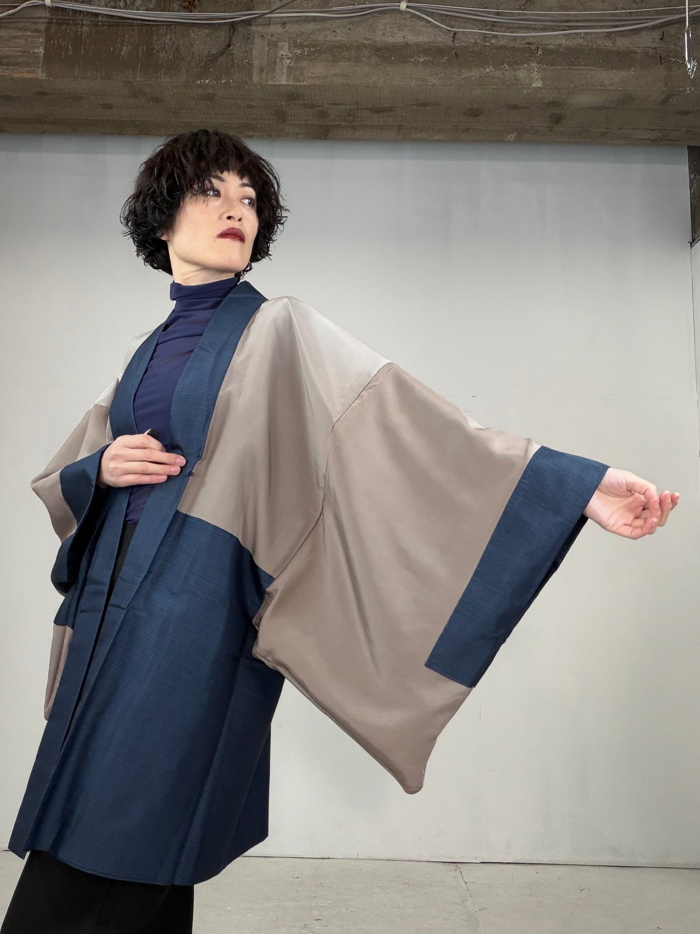 VINTAGE KAWAII HAORI oversized  "oshima, blue, fuji,  dragon 013"