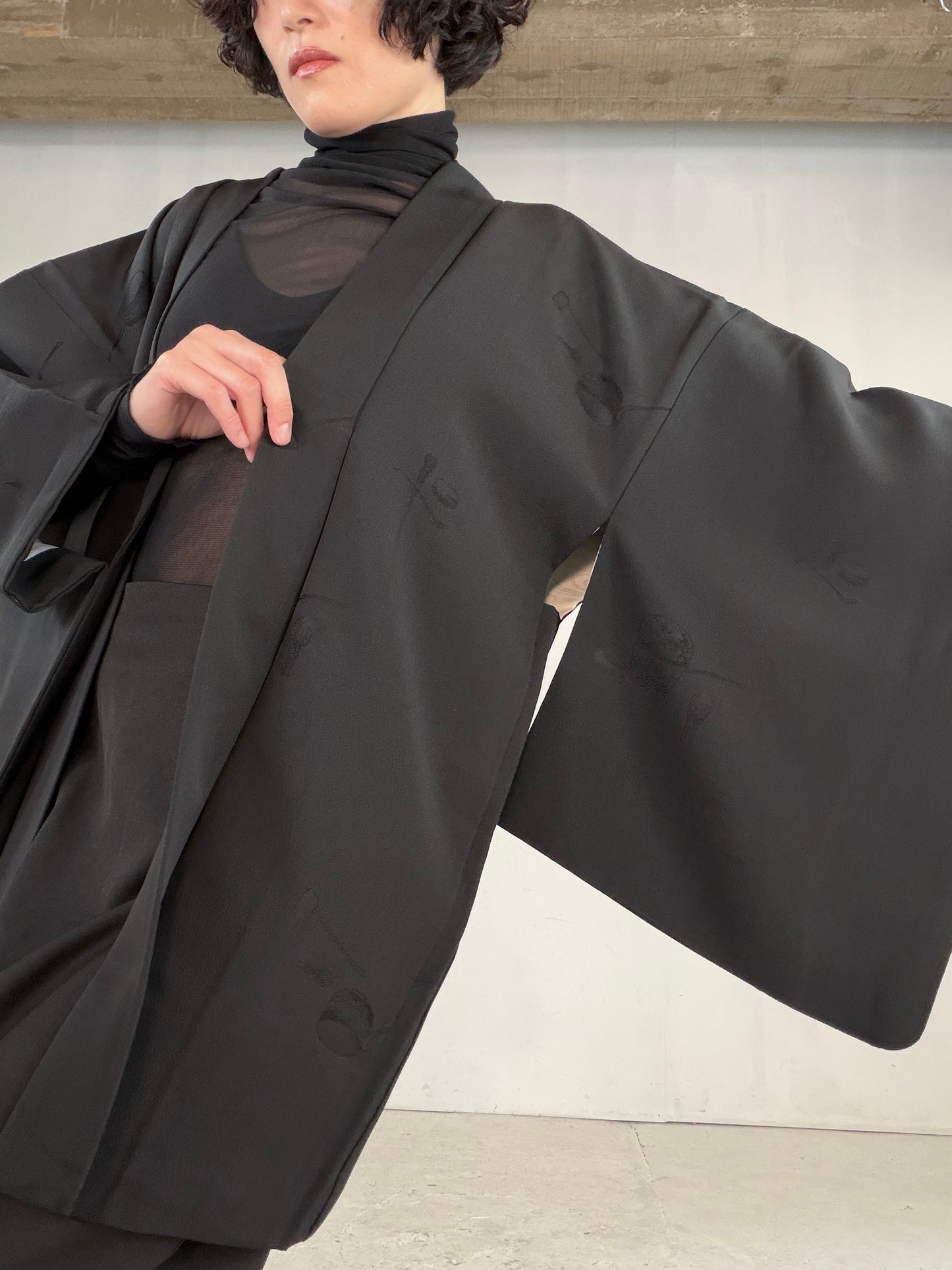 VINTAGE BLACK HAORI  "tea-ceremony, gosan-no-kiri, BLK182"