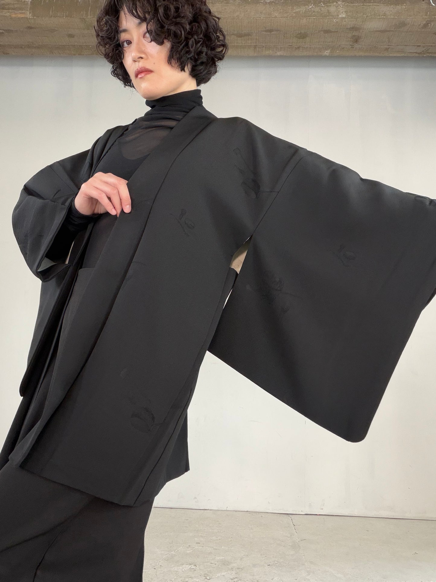 VINTAGE BLACK HAORI  "tea-ceremony, gosan-no-kiri, BLK182"