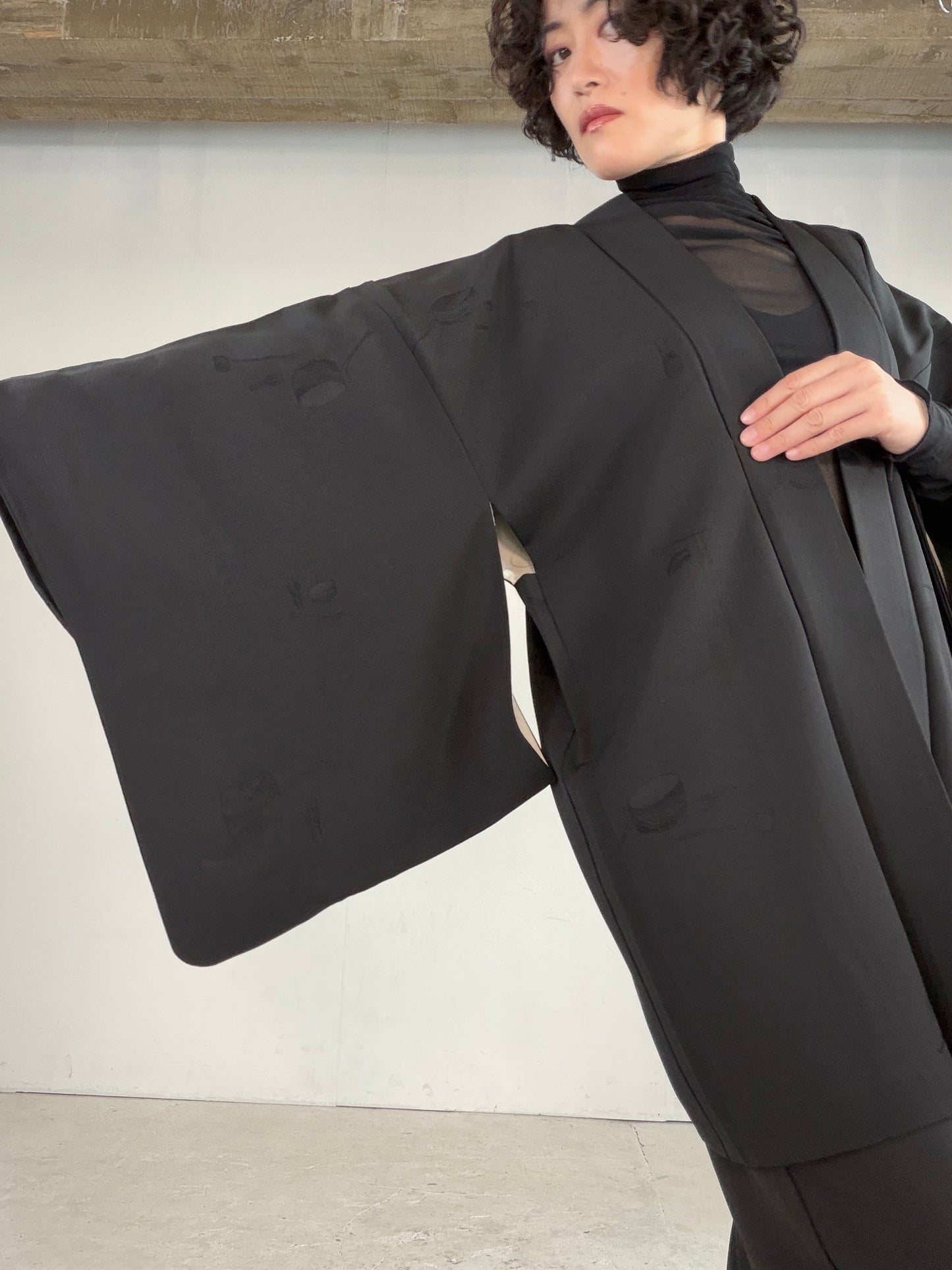 VINTAGE BLACK HAORI  "tea-ceremony, gosan-no-kiri, BLK182"