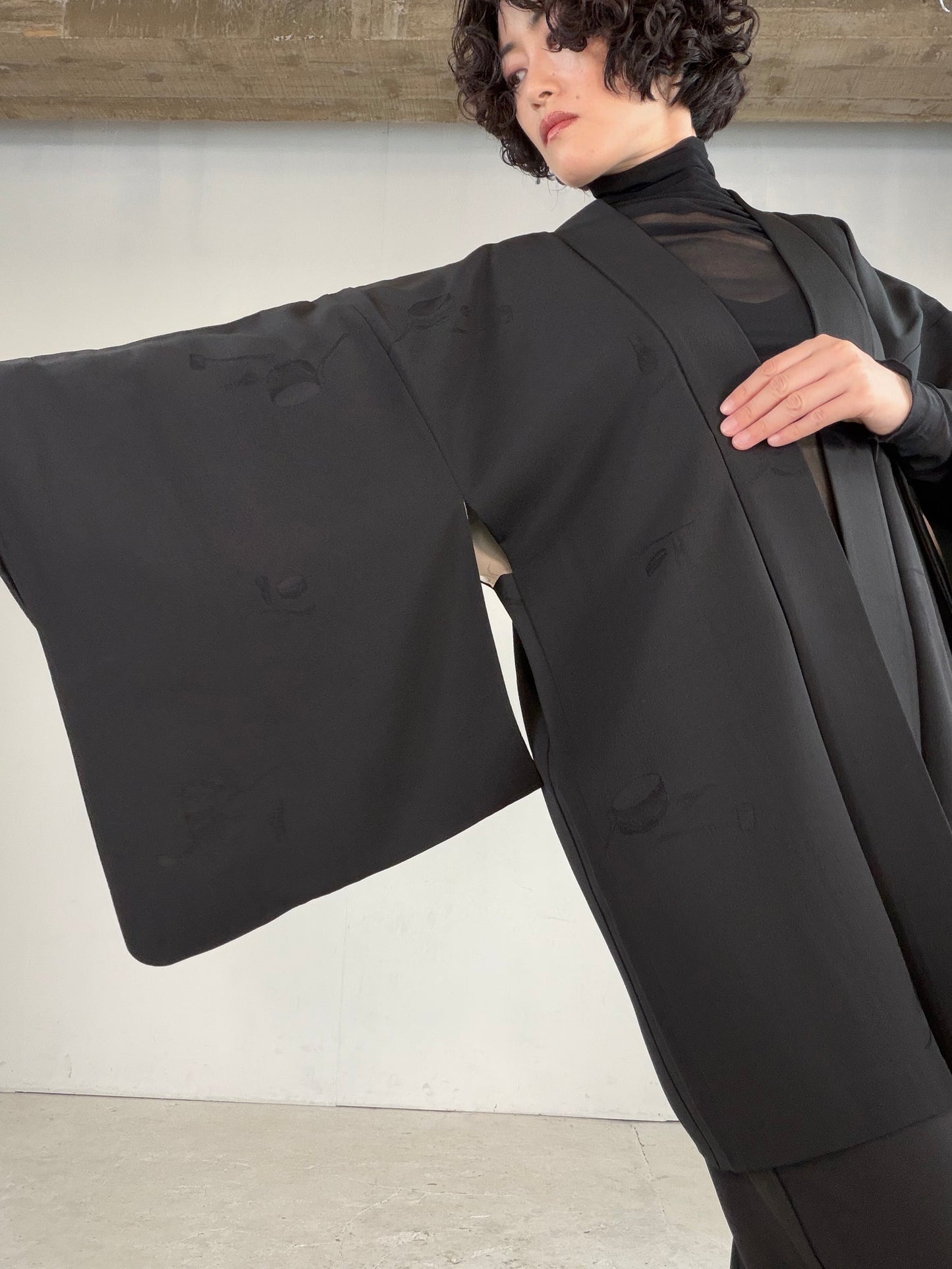 VINTAGE BLACK HAORI  "tea-ceremony, gosan-no-kiri, BLK182"