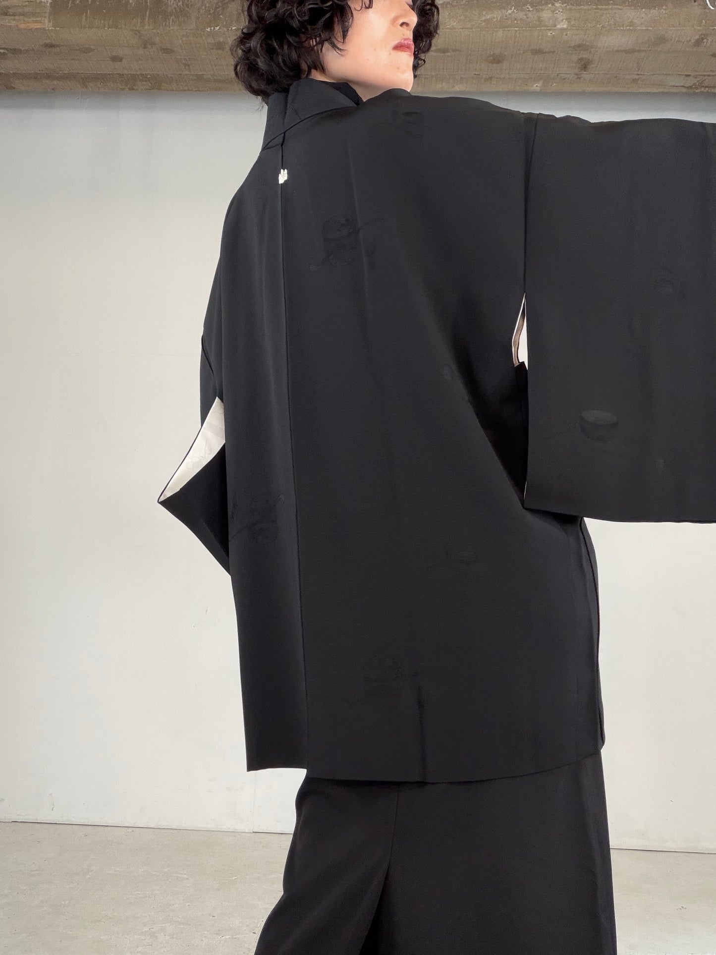 VINTAGE BLACK HAORI  "tea-ceremony, gosan-no-kiri, BLK182"
