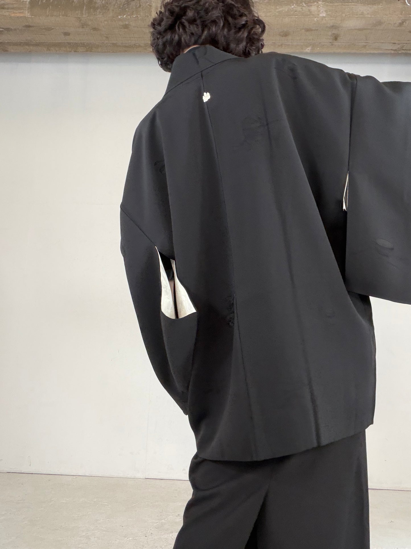 VINTAGE BLACK HAORI  "tea-ceremony, gosan-no-kiri, BLK182"