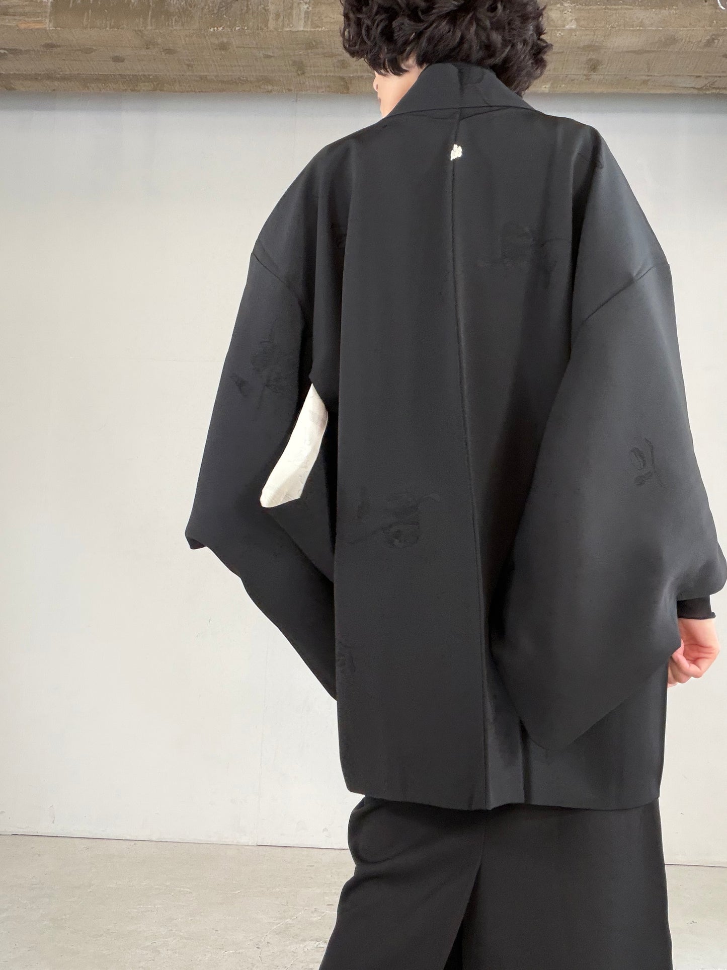 VINTAGE BLACK HAORI  "tea-ceremony, gosan-no-kiri, BLK182"