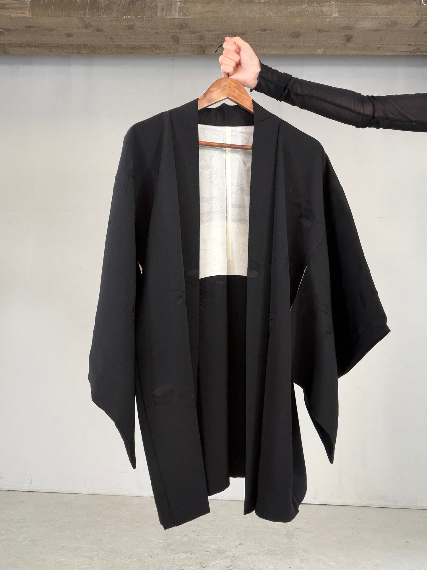 VINTAGE BLACK HAORI  "tea-ceremony, gosan-no-kiri, BLK182"