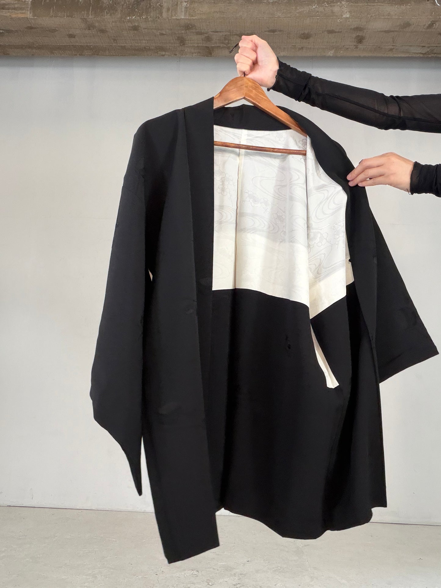 VINTAGE BLACK HAORI  "tea-ceremony, gosan-no-kiri, BLK182"