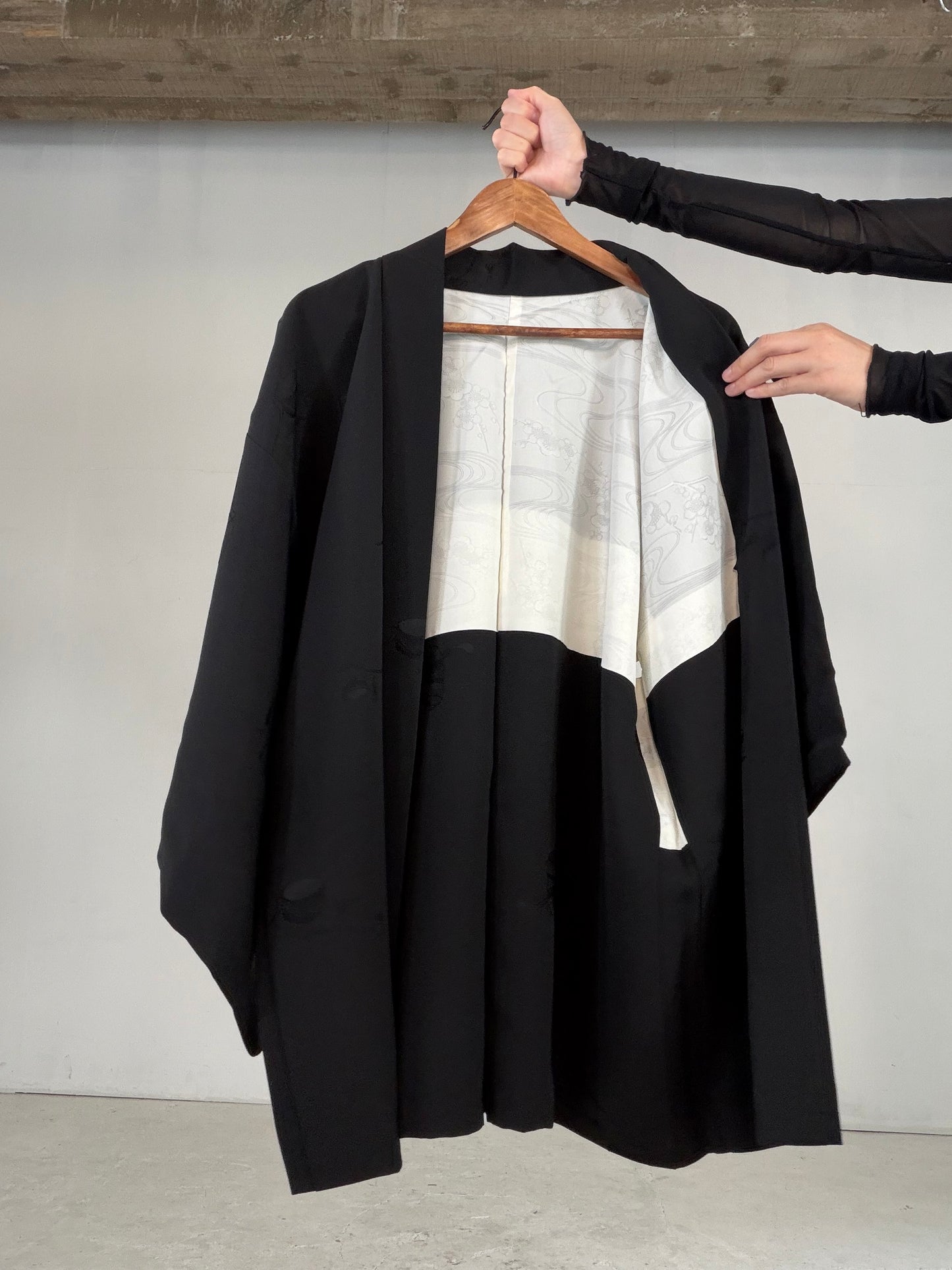 VINTAGE BLACK HAORI  "tea-ceremony, gosan-no-kiri, BLK182"