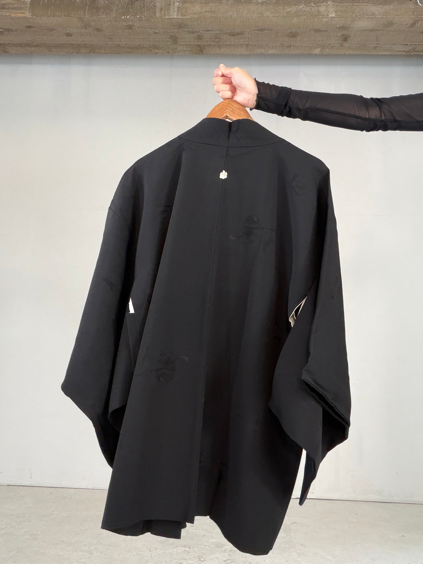 VINTAGE BLACK HAORI  "tea-ceremony, gosan-no-kiri, BLK182"