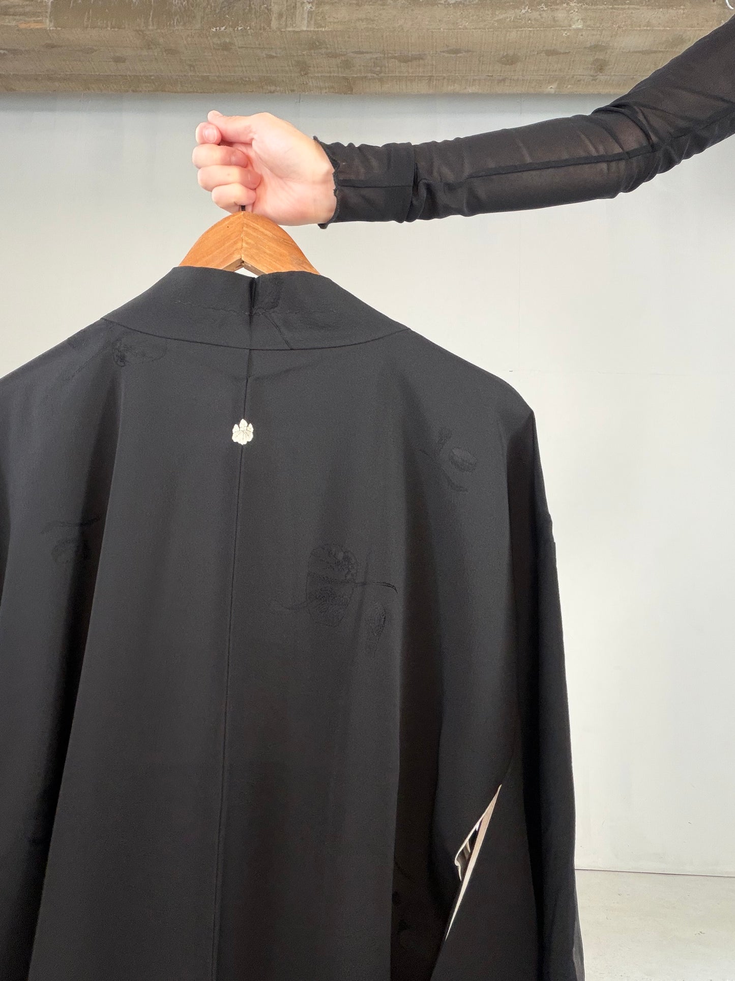 VINTAGE BLACK HAORI  "tea-ceremony, gosan-no-kiri, BLK182"