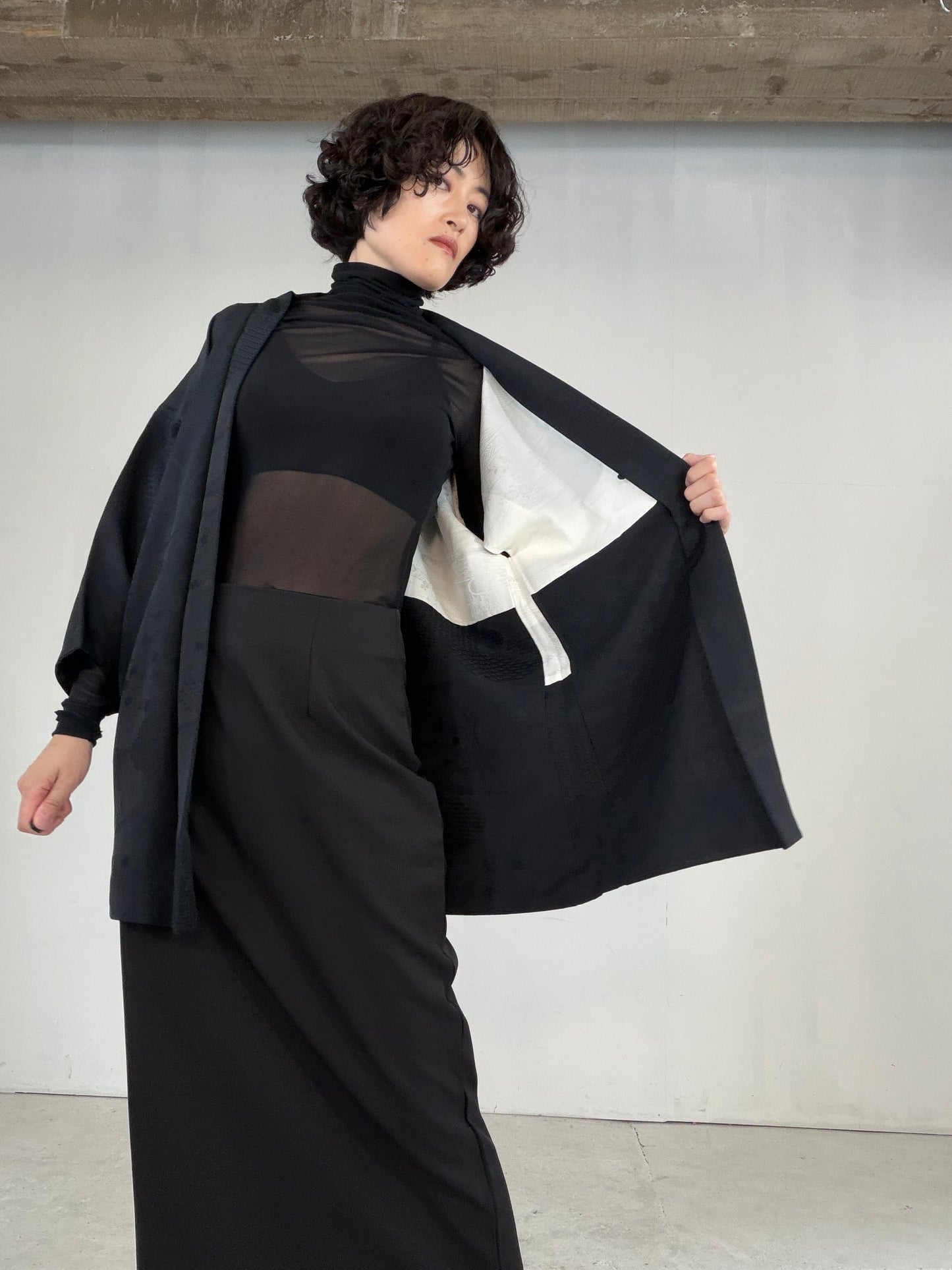 VINTAGE BLACK HAORI  "motifs of the Four Seasons, BLK180"