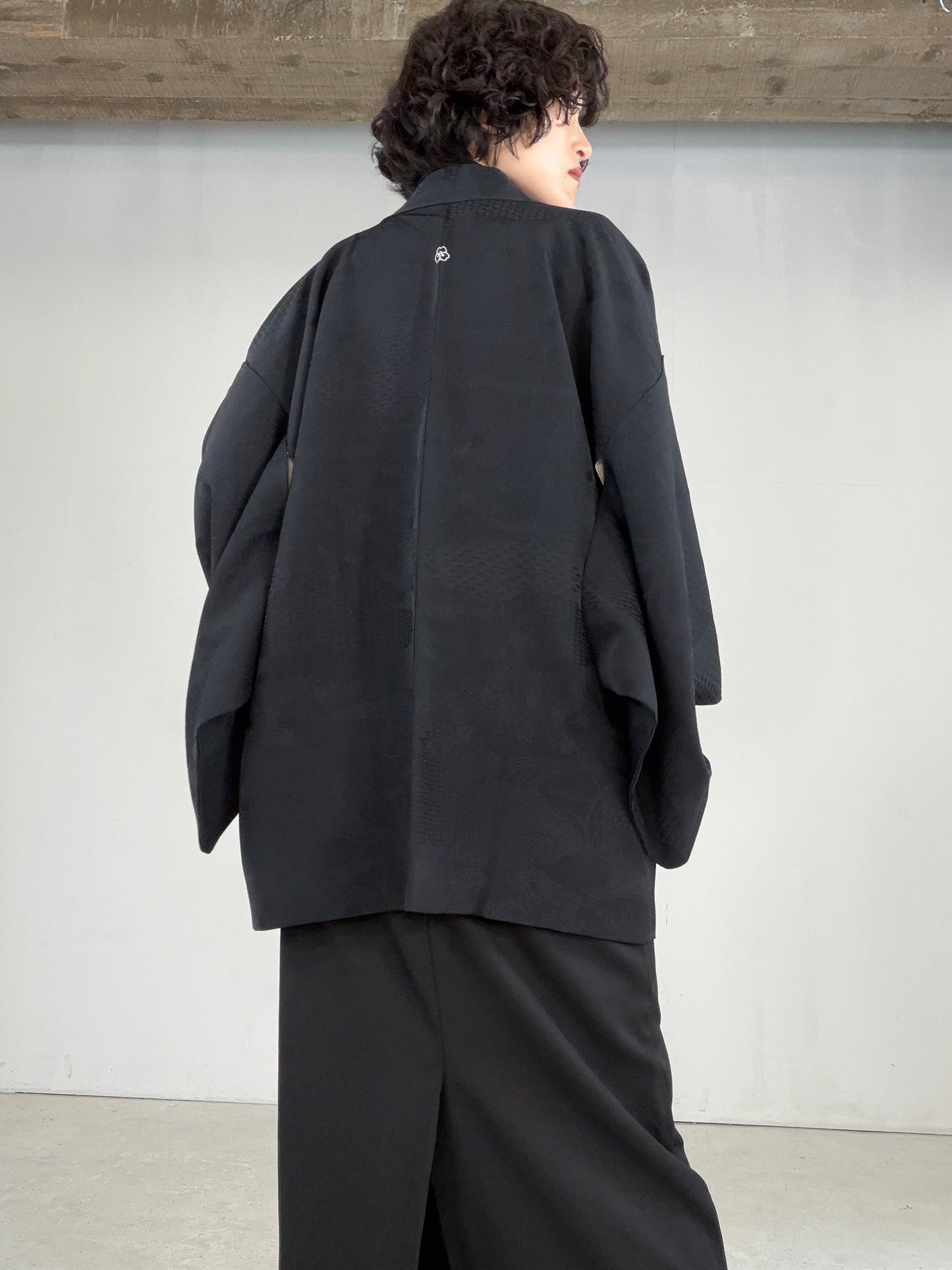 VINTAGE BLACK HAORI  "motifs of the Four Seasons, BLK180"