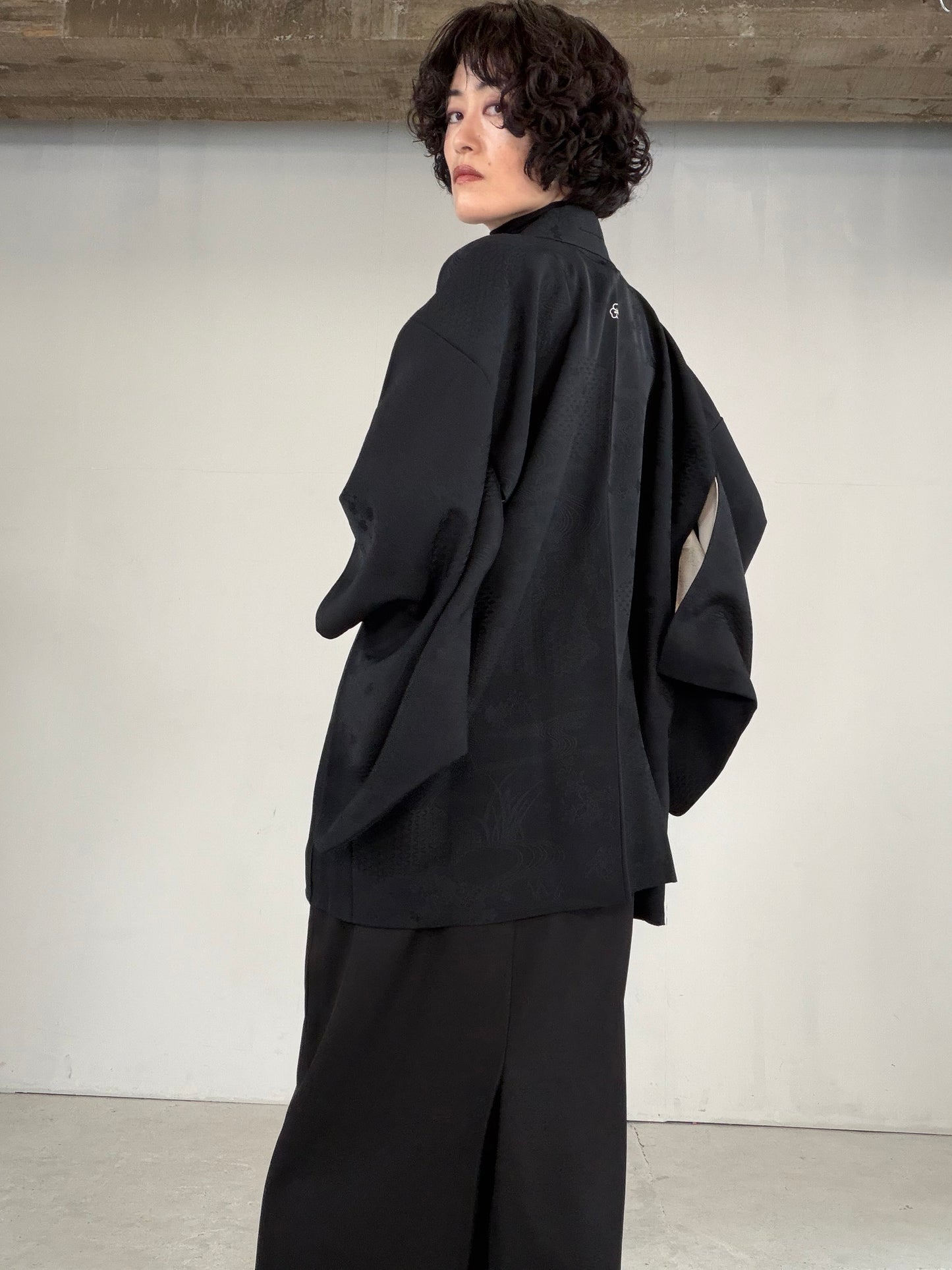VINTAGE BLACK HAORI  "motifs of the Four Seasons, BLK180"