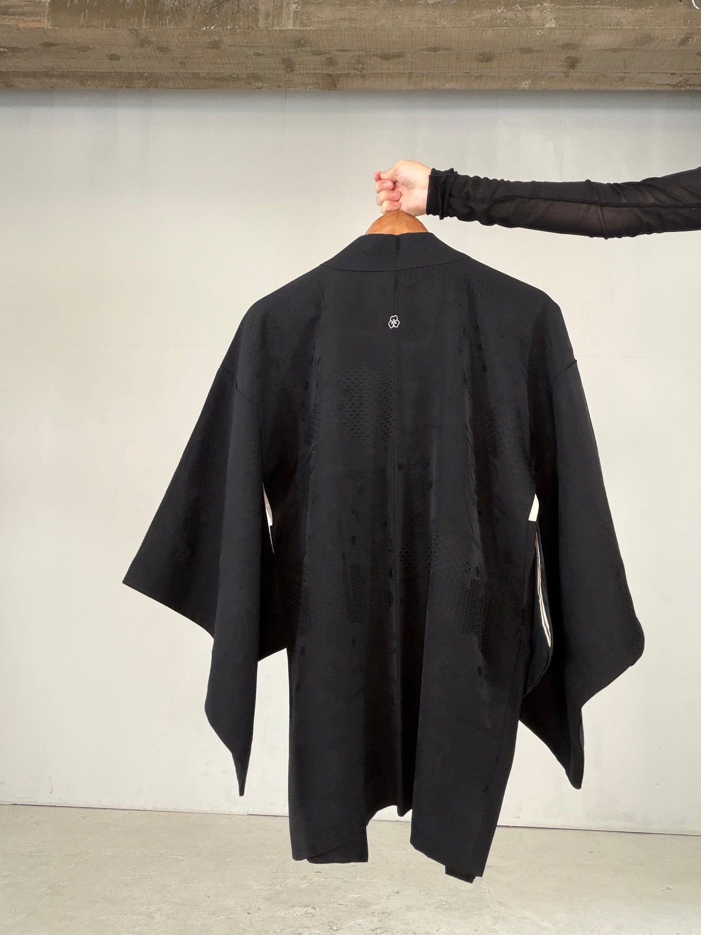VINTAGE BLACK HAORI  "motifs of the Four Seasons, BLK180"
